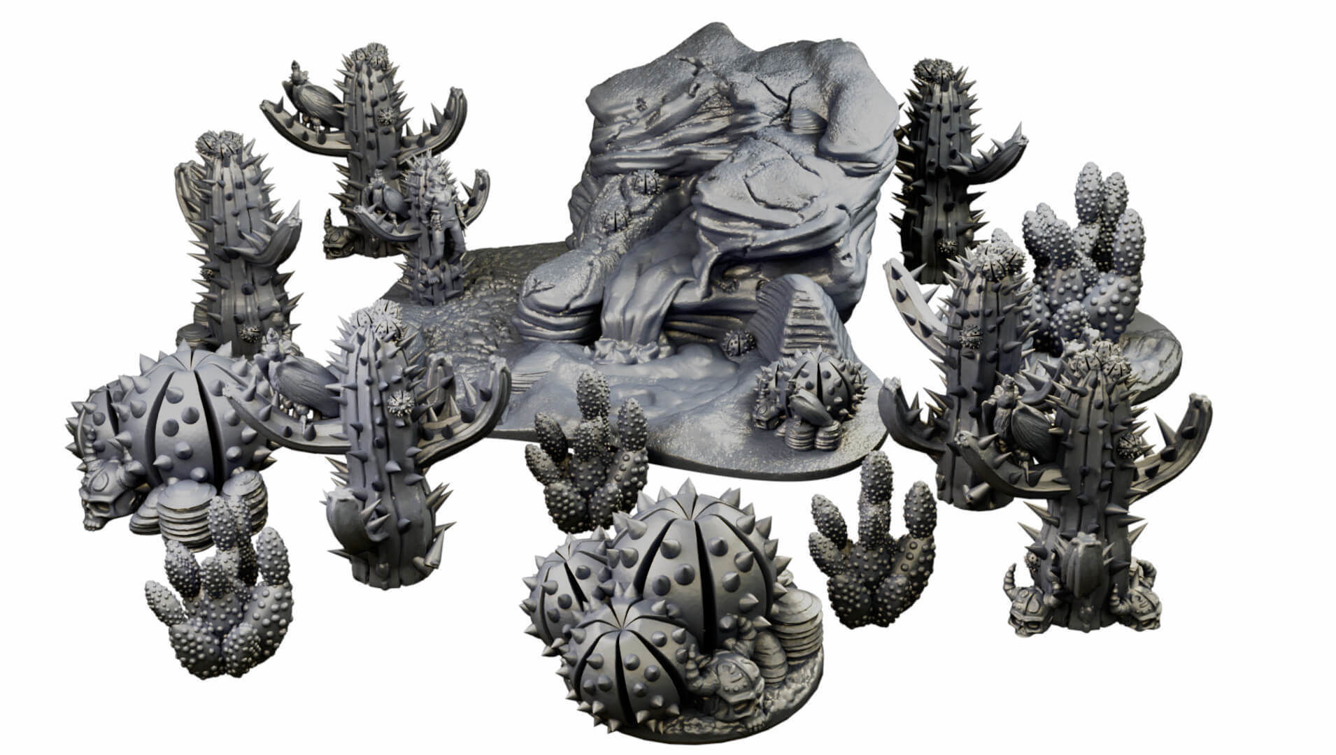 Desert cactus and terrain set for tabletop games 3D Printing 3D print model_1