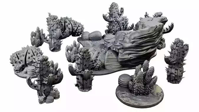 Desert cactus and terrain set for tabletop games 3D Printing 3D print model