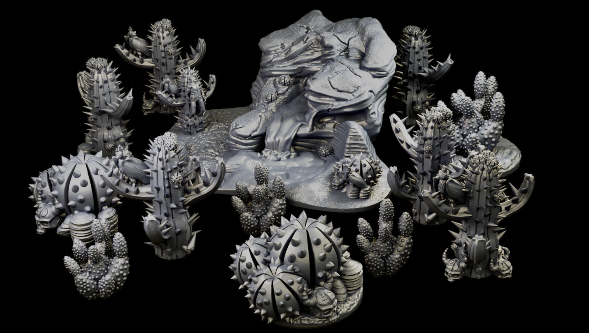 Desert cactus and terrain set for tabletop games 3D Printing 3D print model_25