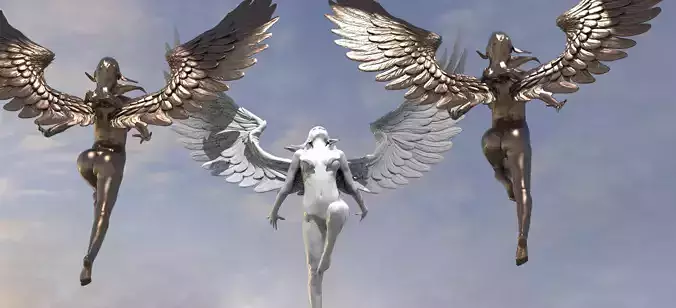 Crescent Winged Angel Statue 2  3D model