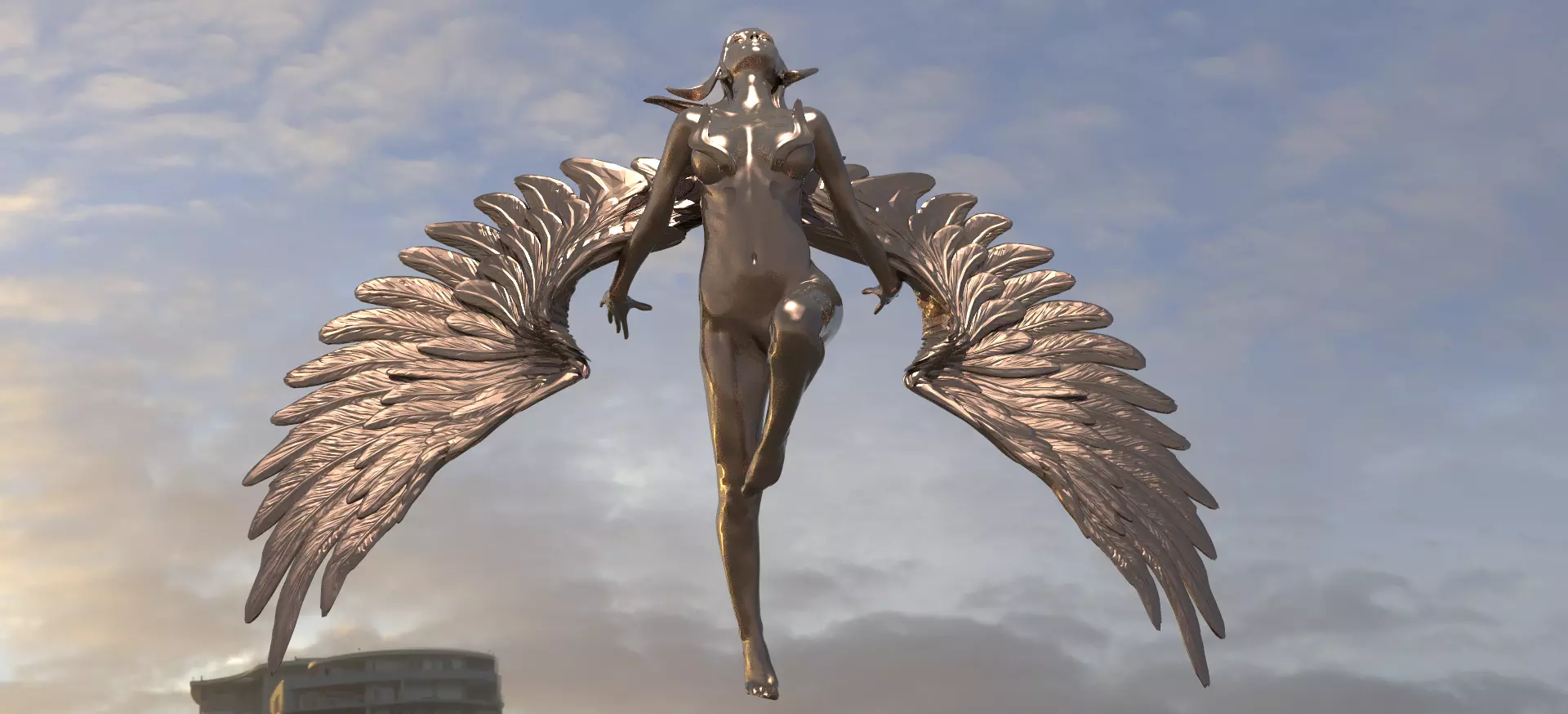 Crescent Angel Statue 3  3D model_0