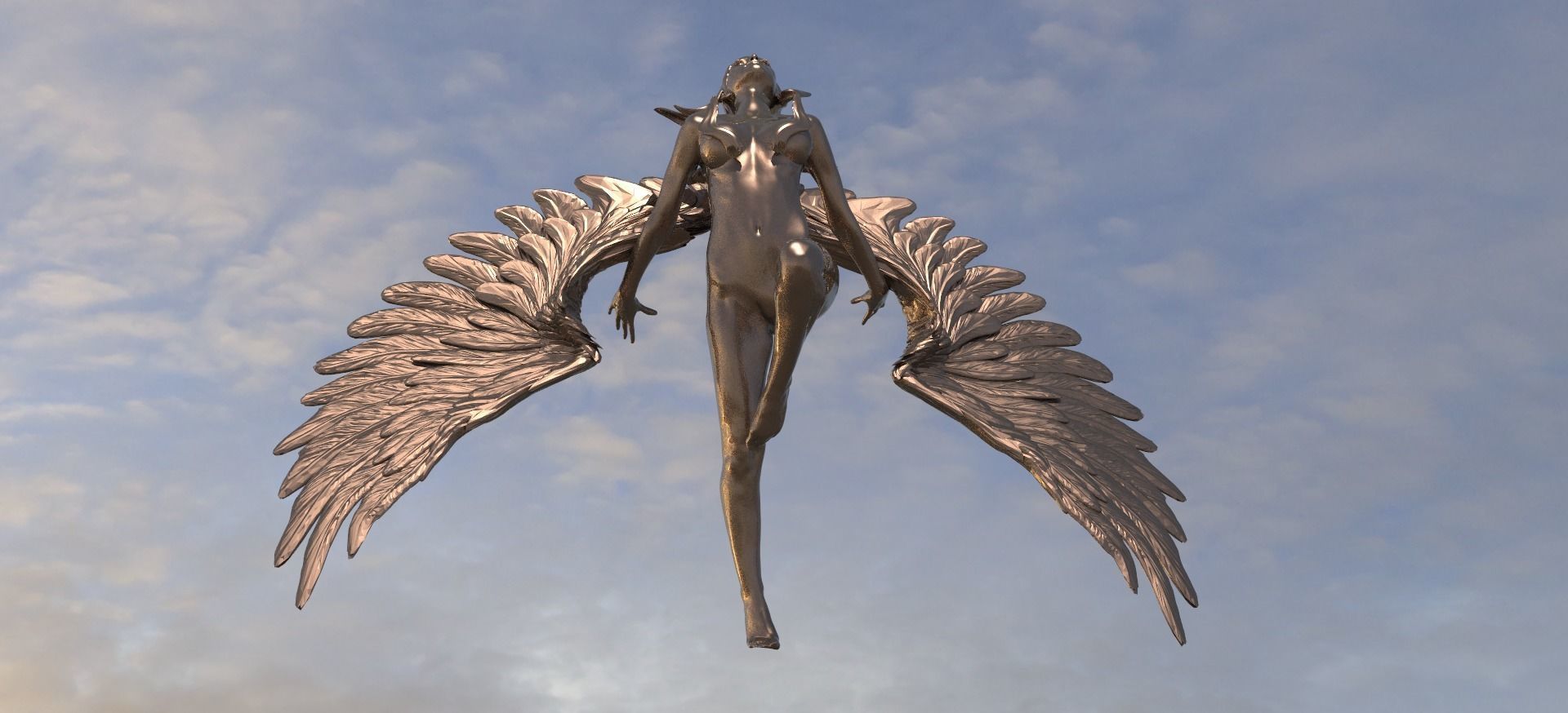 Crescent Angel Statue 3  3D model_1