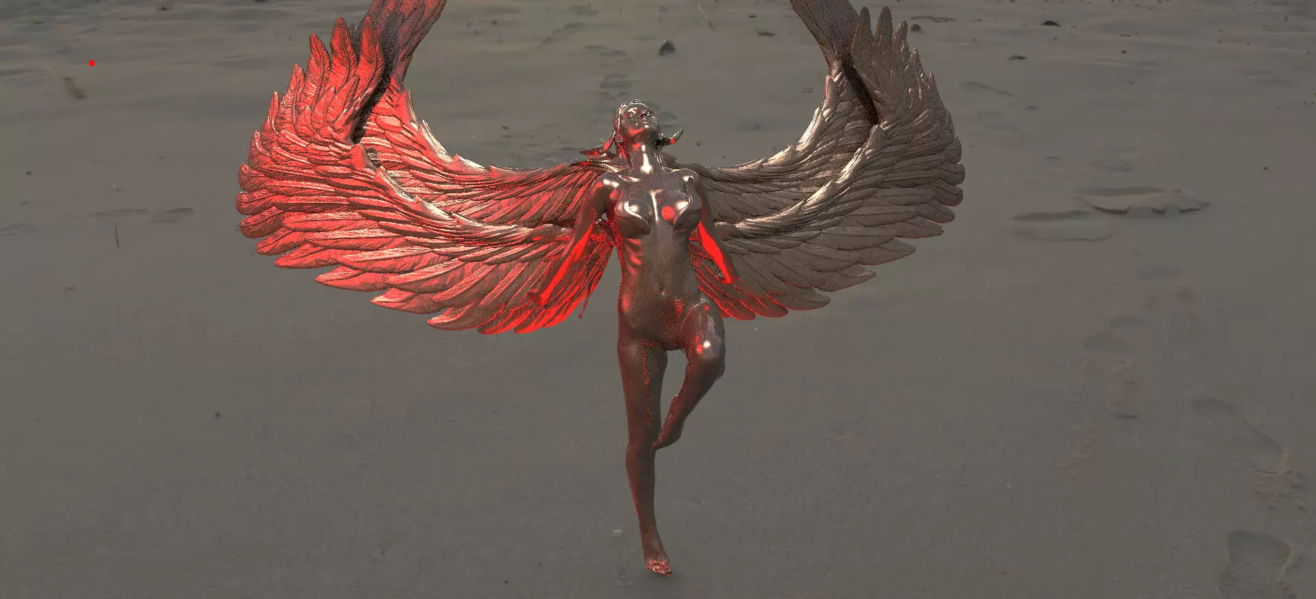 Crescent Angel Statue Phoenix wings 3D model