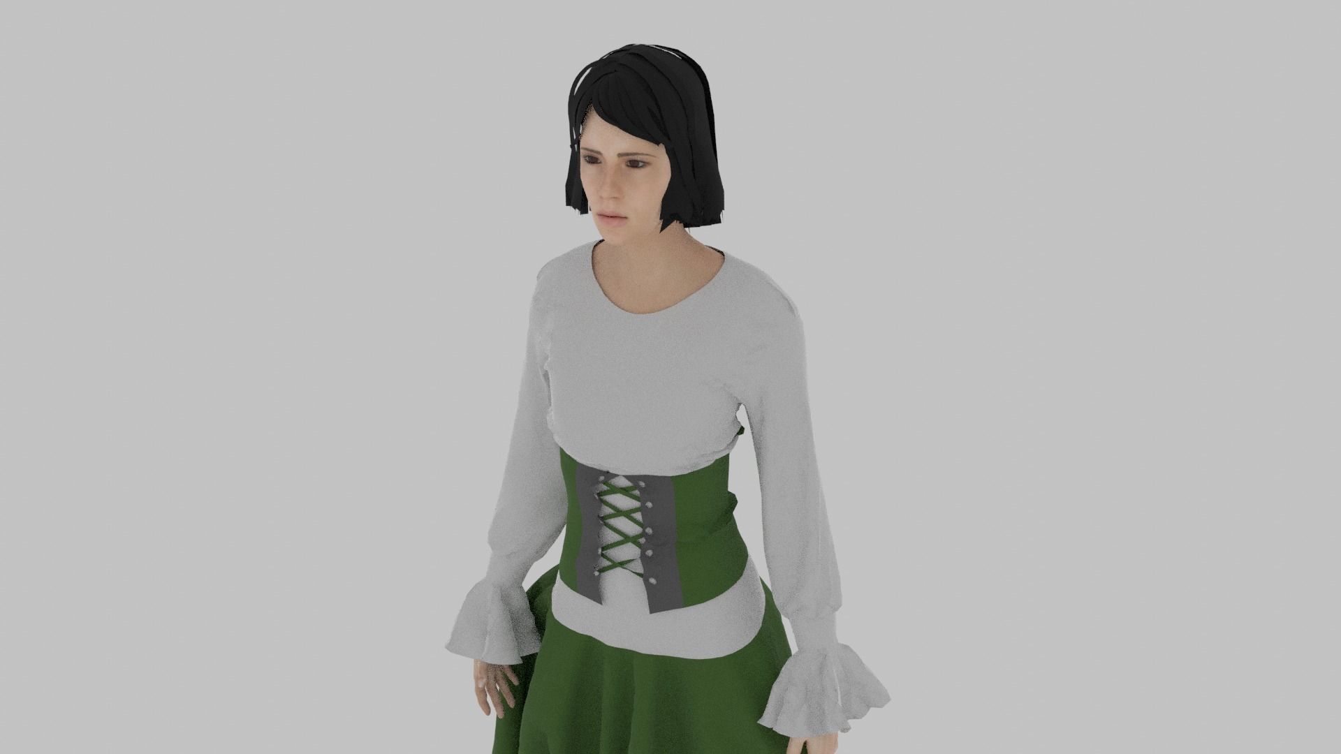 Woman wearing corset and skirt Low-poly 3D model_3