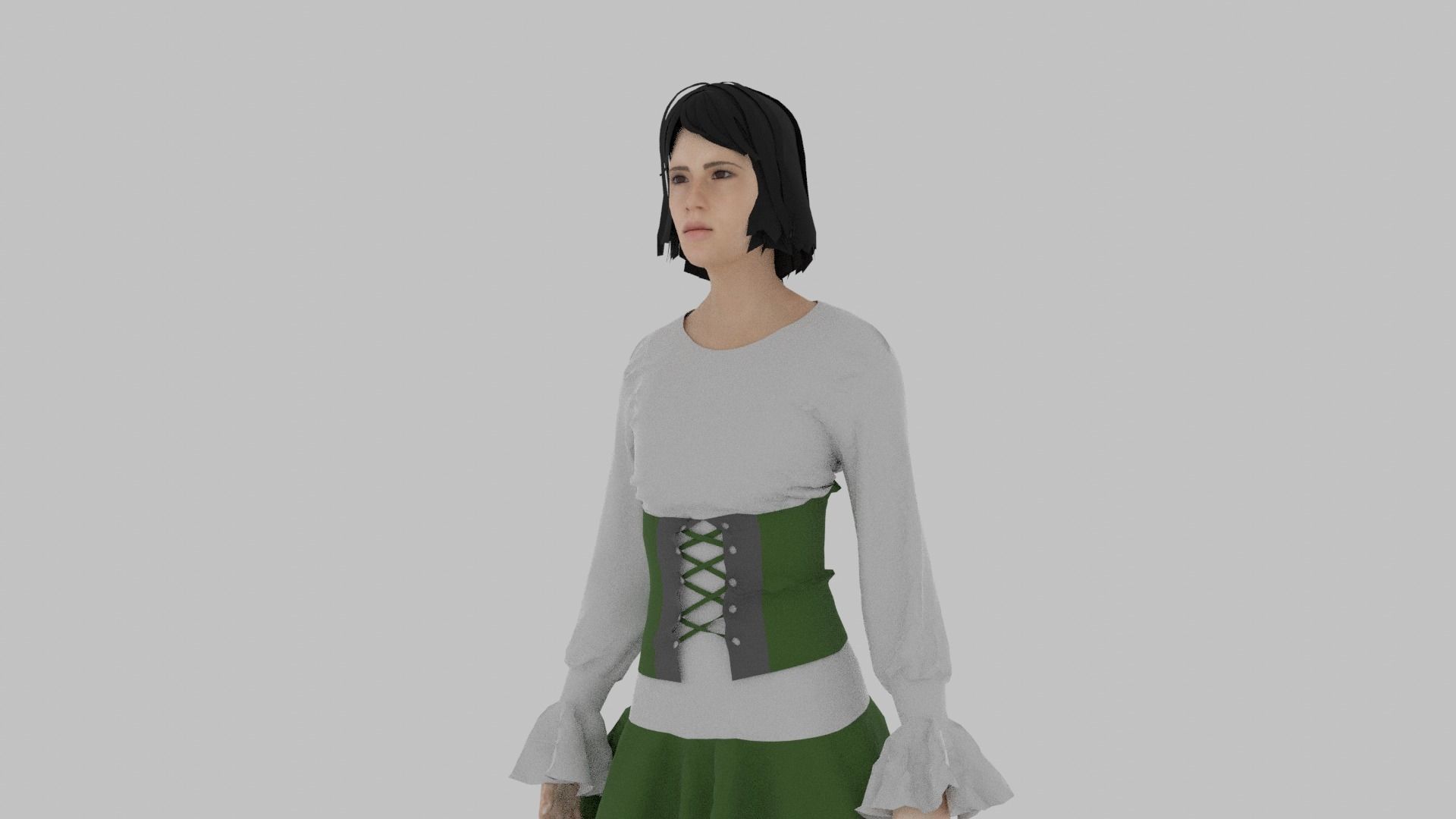 Woman wearing corset and skirt Low-poly 3D model_6