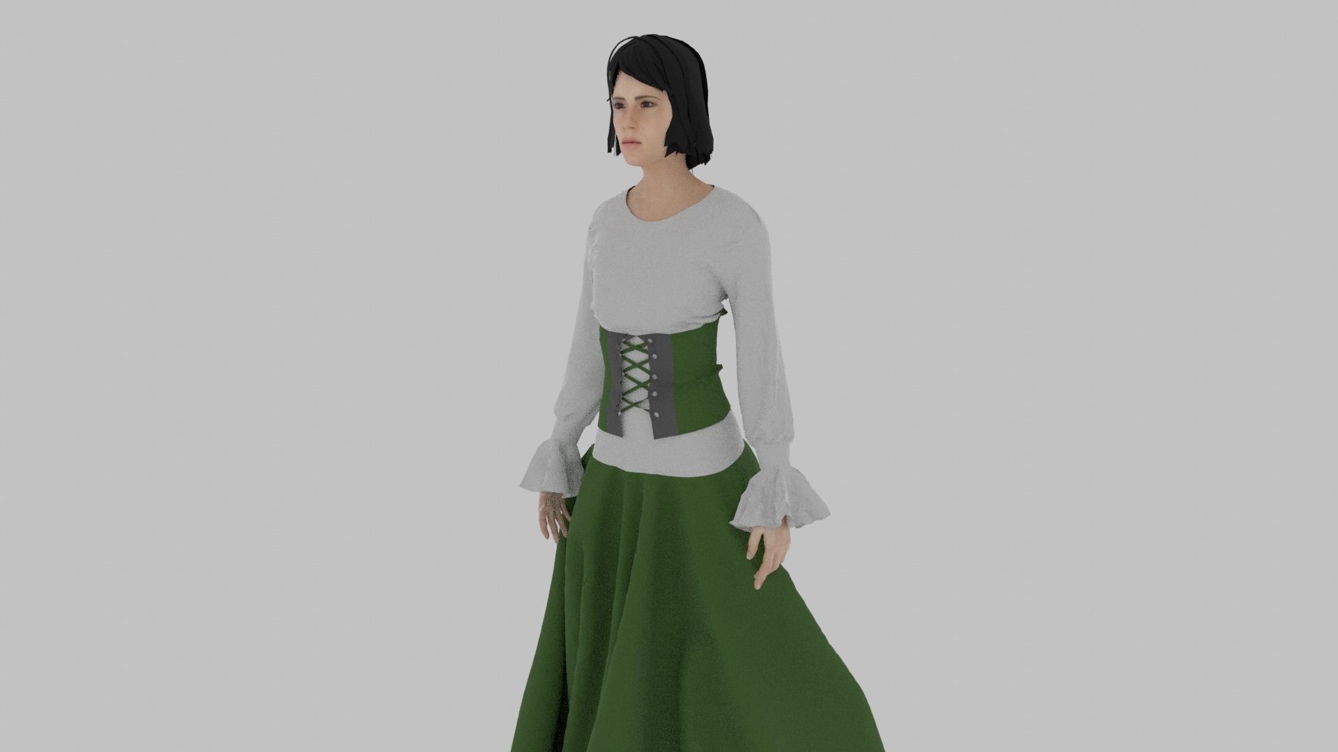 Woman wearing corset and skirt Low-poly 3D model_1