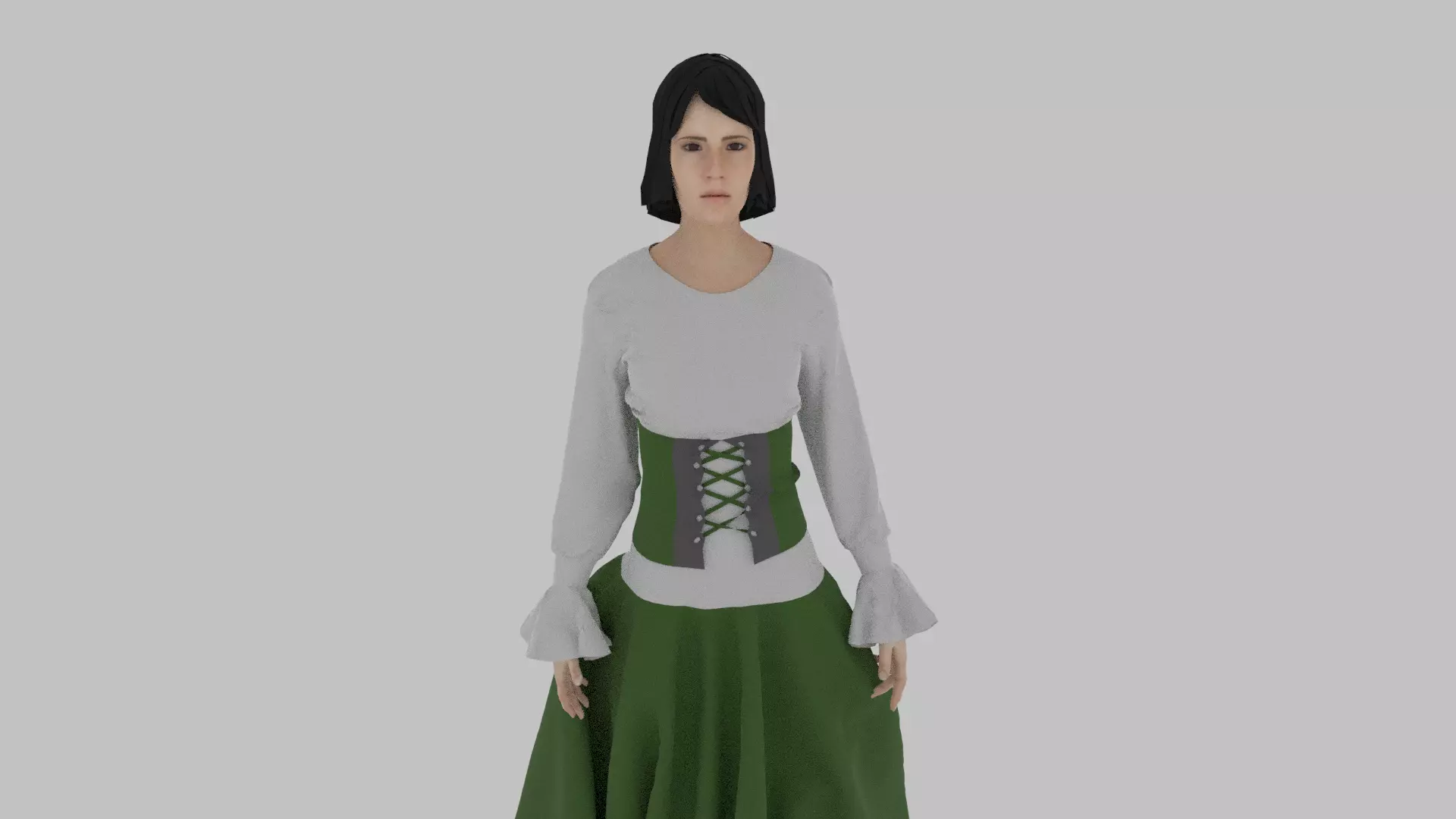 Woman wearing corset and skirt Low-poly 3D model_0