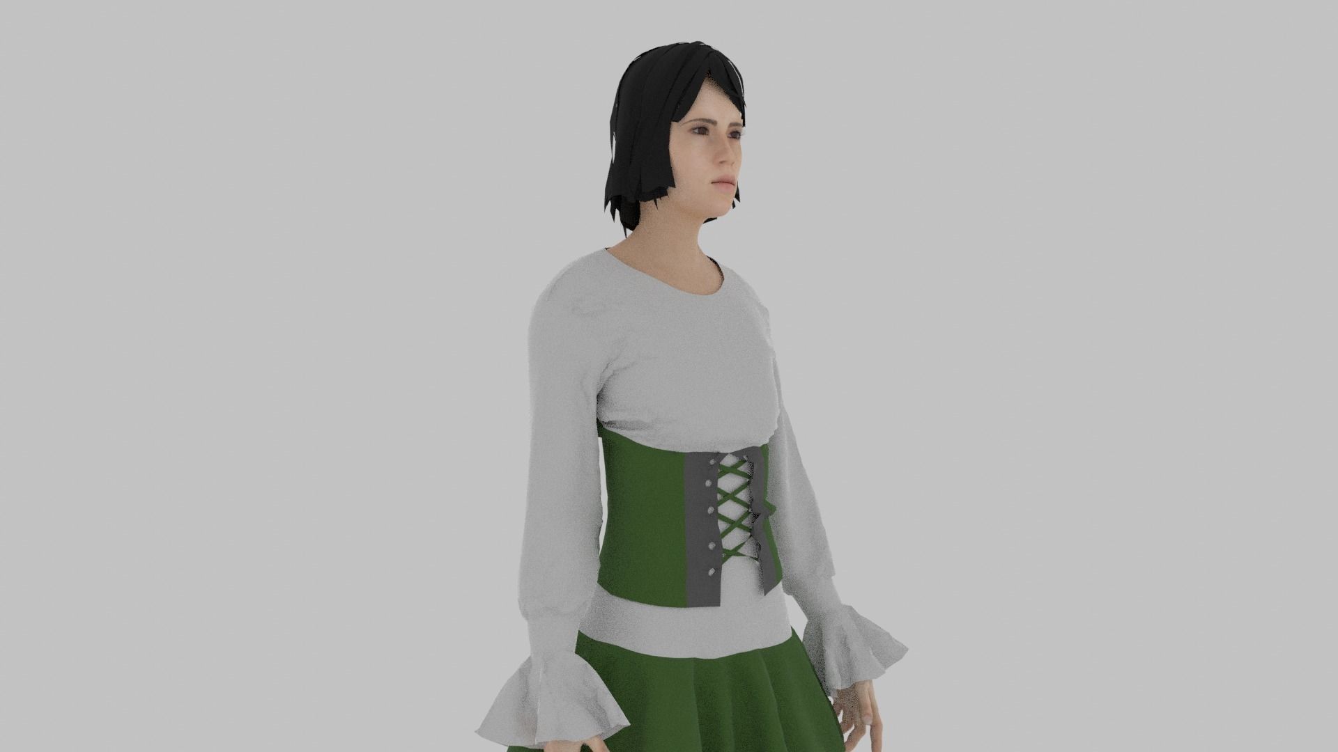 Woman wearing corset and skirt Low-poly 3D model_5