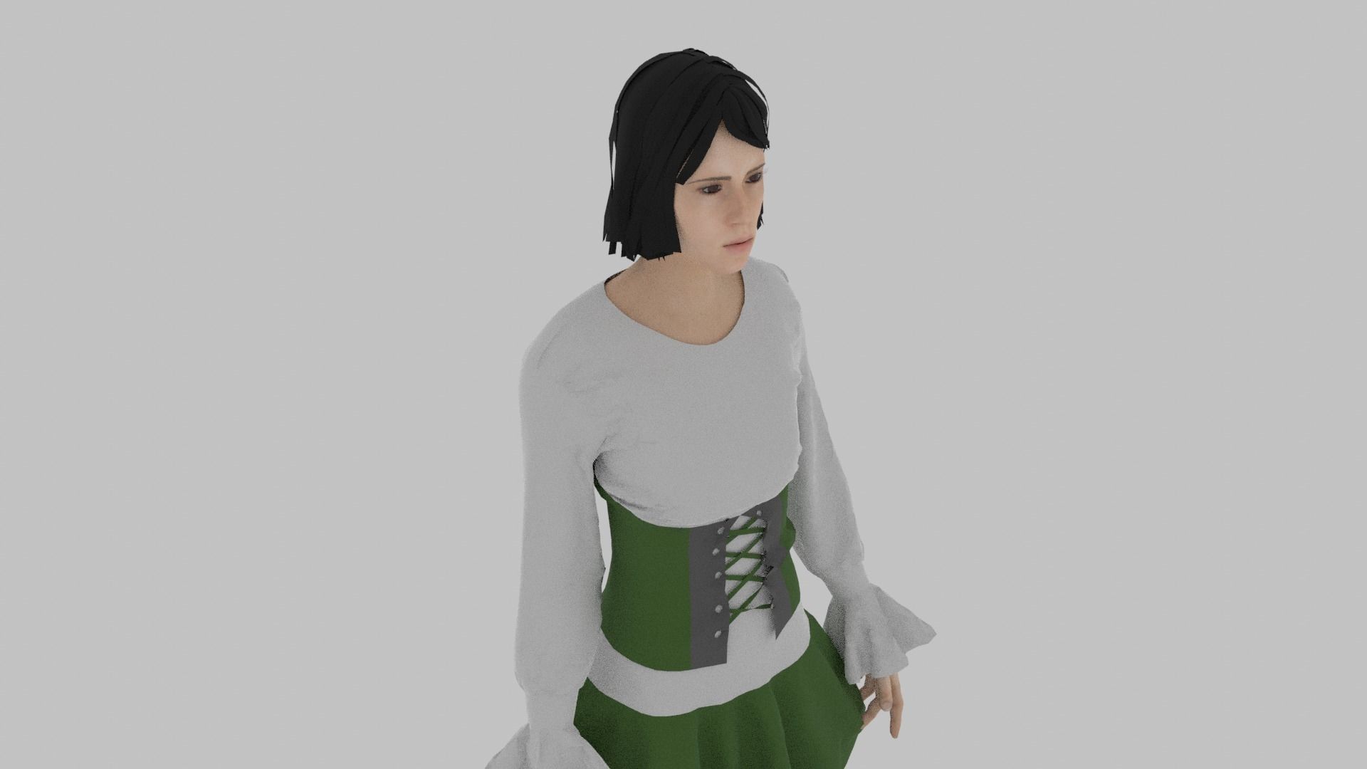 Woman wearing corset and skirt Low-poly 3D model_4