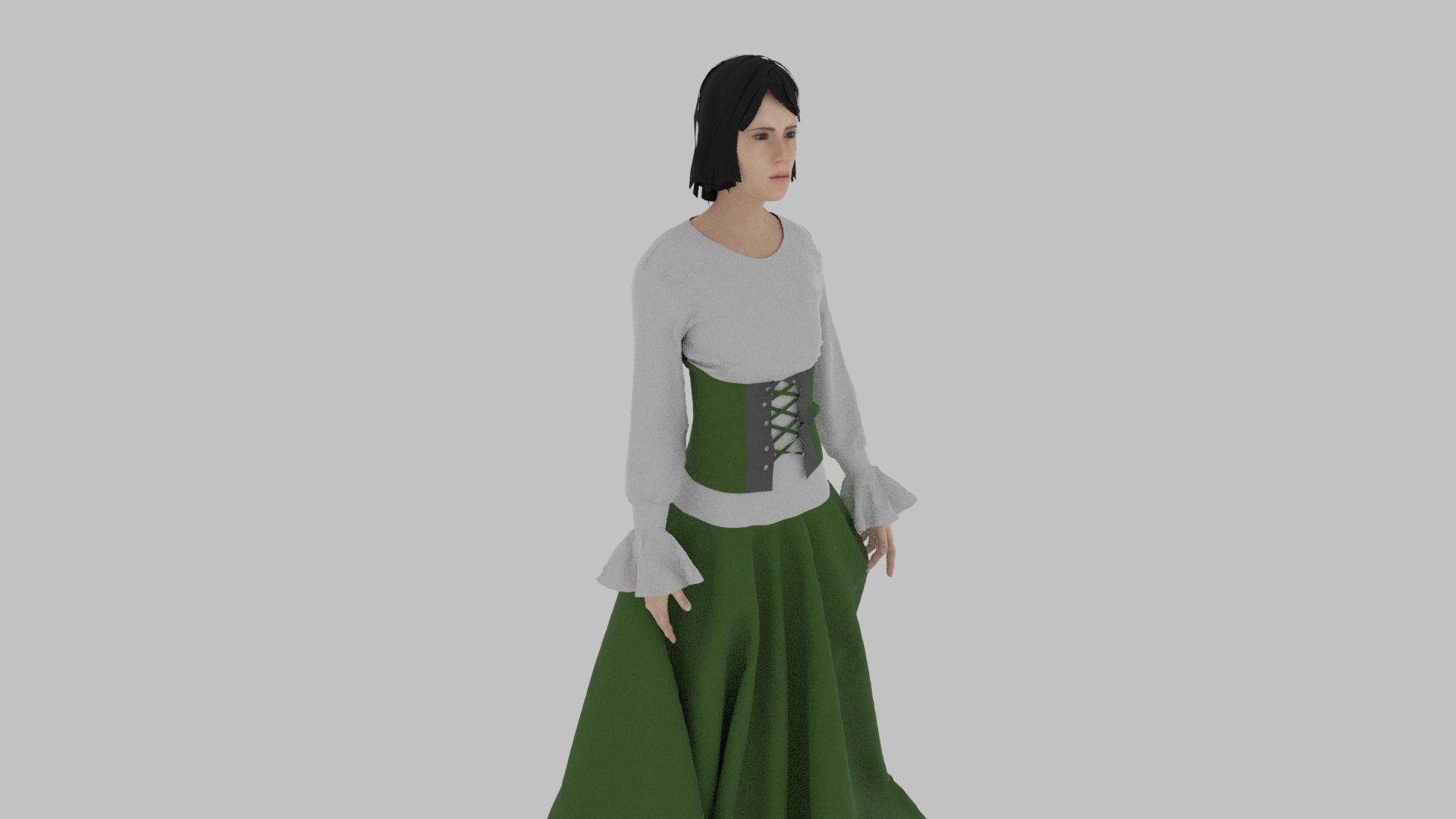 Woman wearing corset and skirt Low-poly 3D model_2