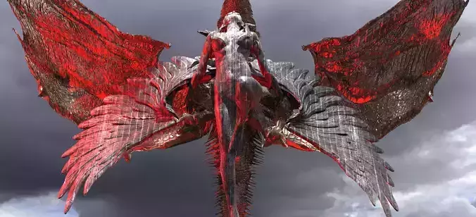Crescent Angel Statue With Dark Dragon 3D model
