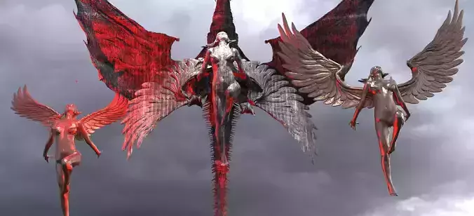 Crescent Angel Statue With Dark Dragon 2 