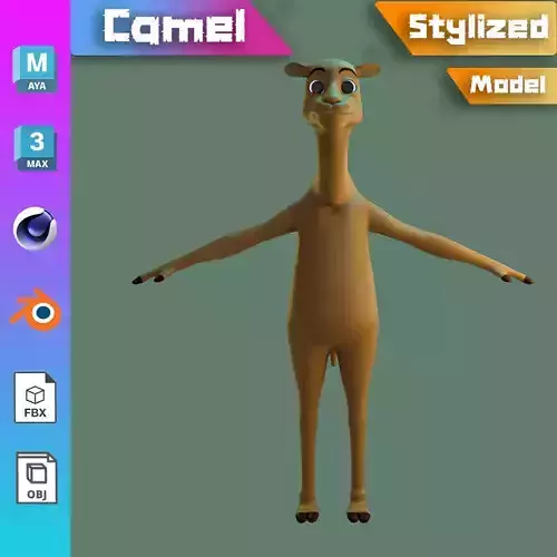 Stylized Camel NoRig Low-poly 3D model