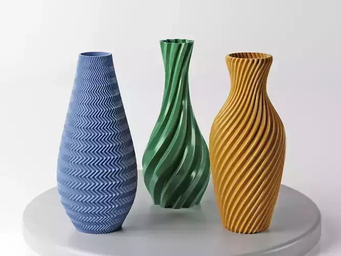 Set 3 Modern 3d printable vase - Geometrical Decorative Pot
