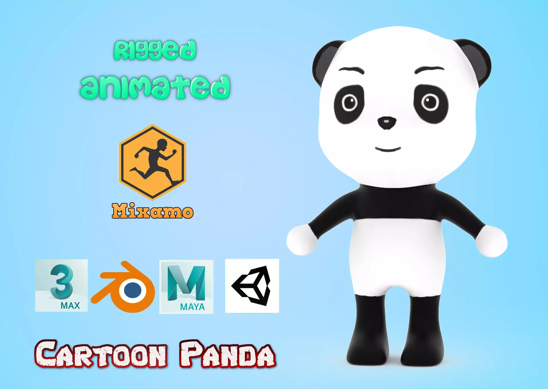 Character011 Animated Panda 3D Low-poly 3D model_0