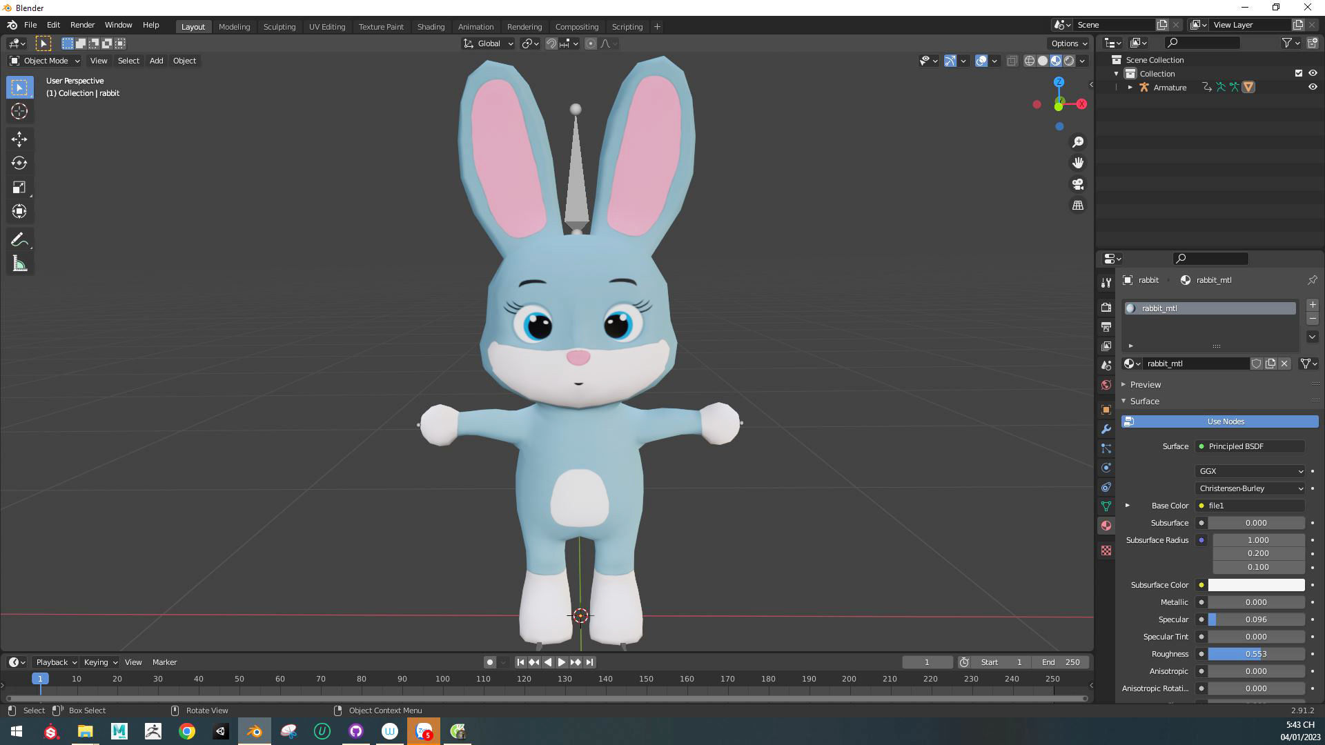 Character012 Animated Rabbit 3D Low-poly 3D model_5