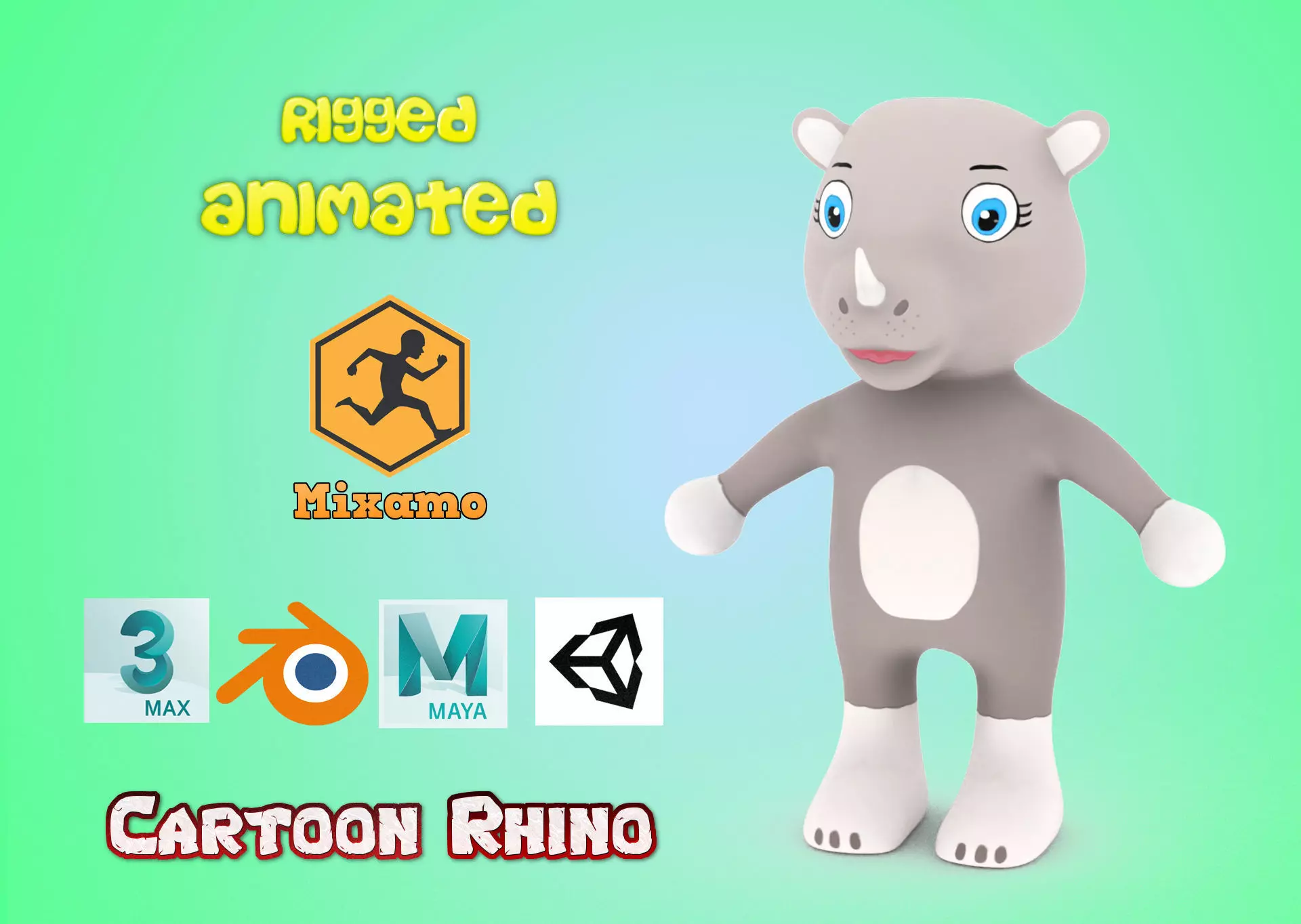 Character013 Animated Rhino 3D Low-poly 3D model_0