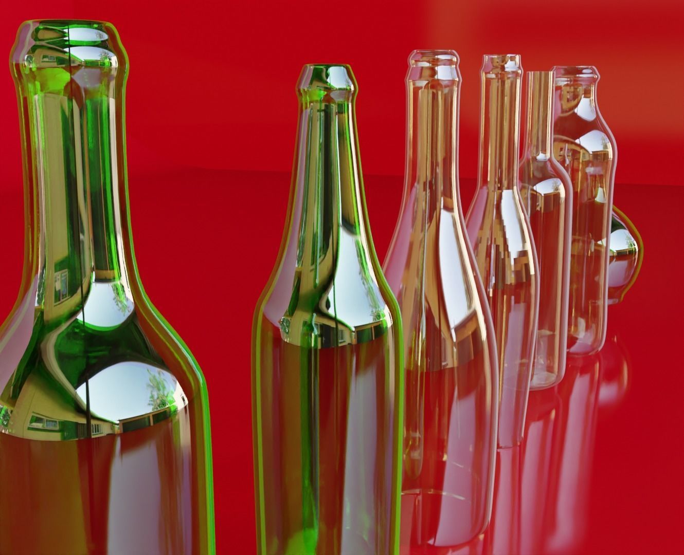 bottles set of glass Low-poly 3D model_1