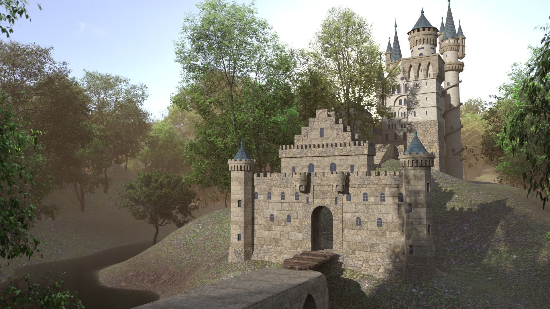 The Castle in middle of forest 3D model_3