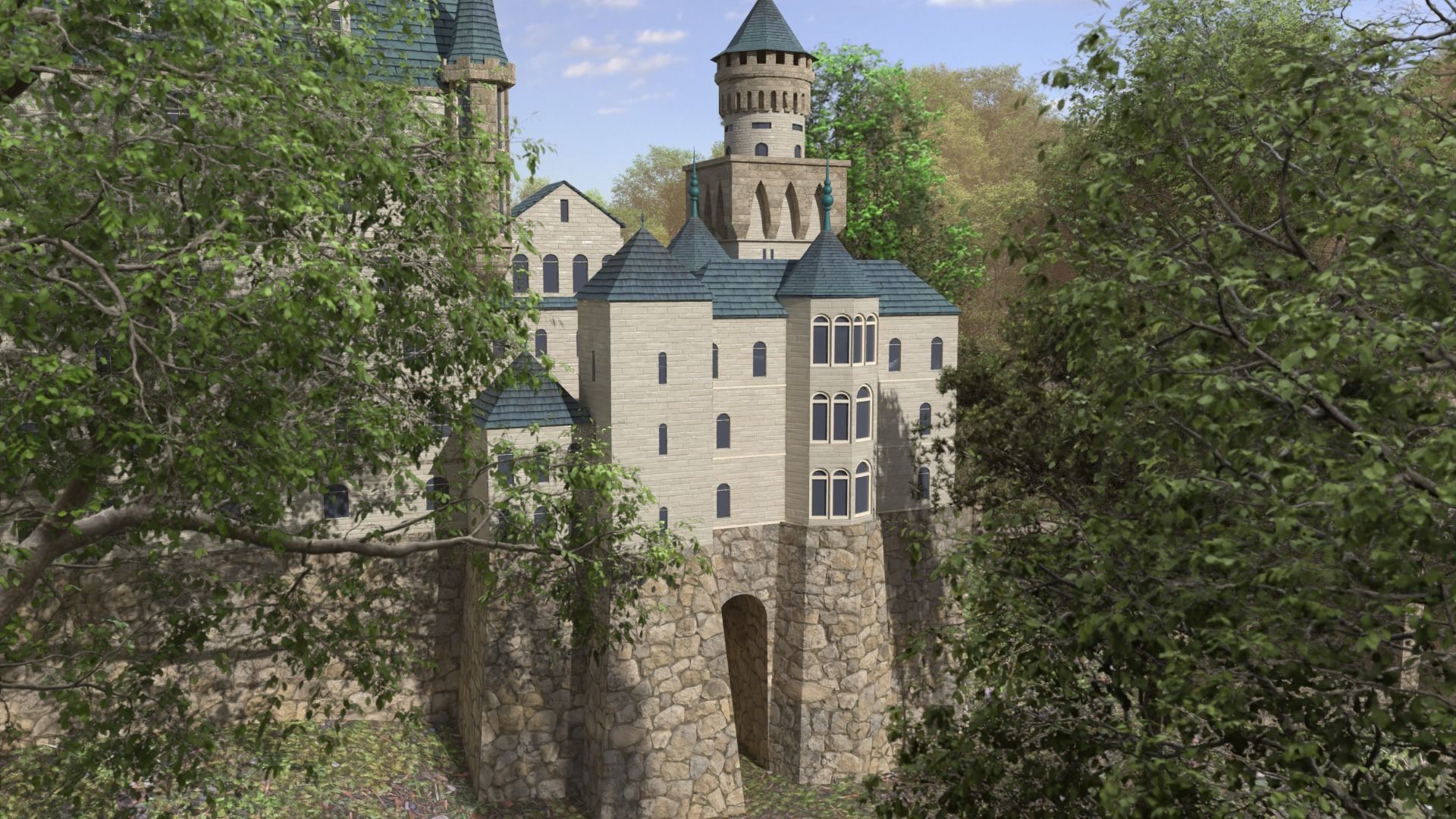 The Castle in middle of forest 3D model_4
