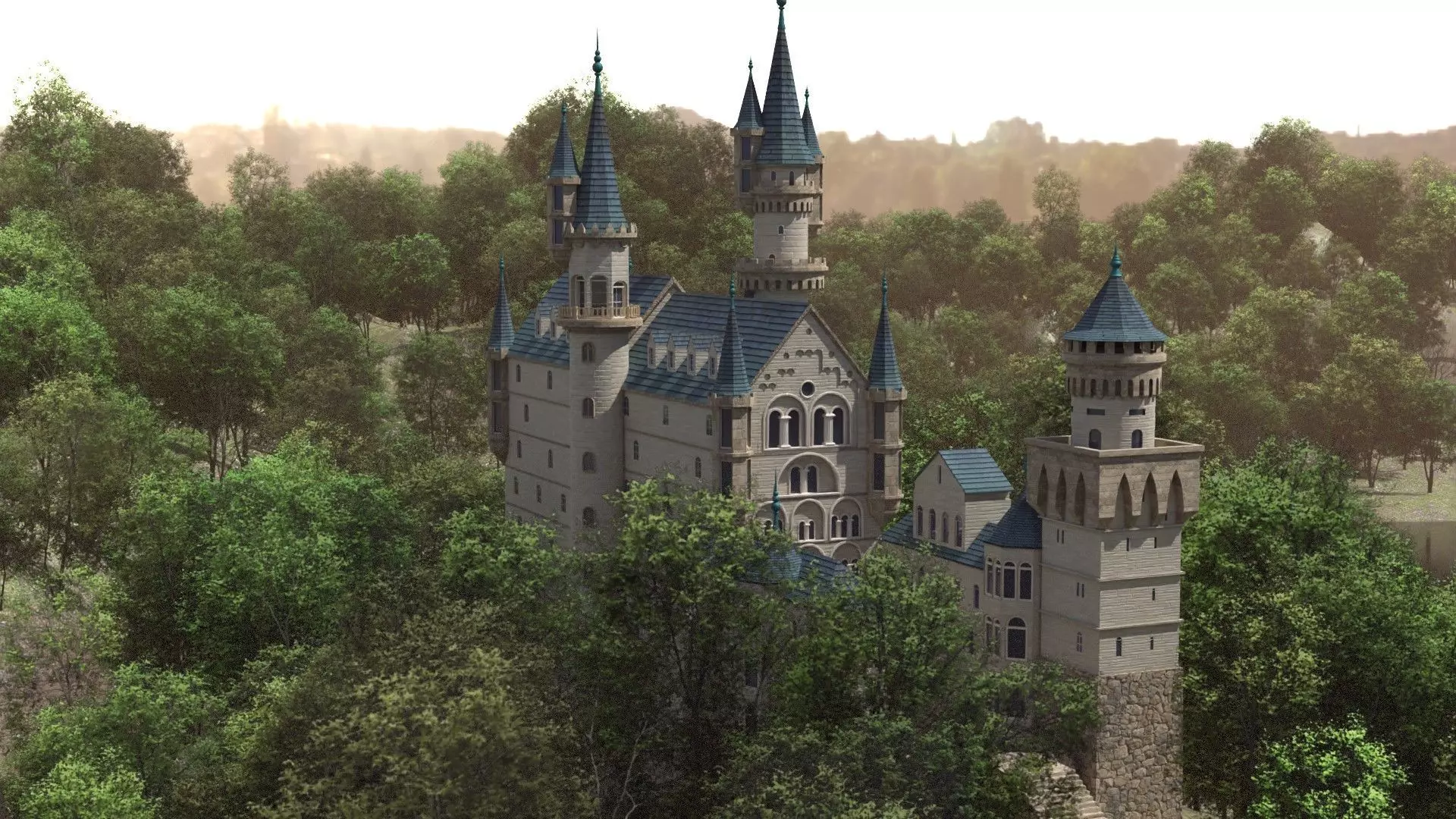 The Castle in middle of forest 3D model_0