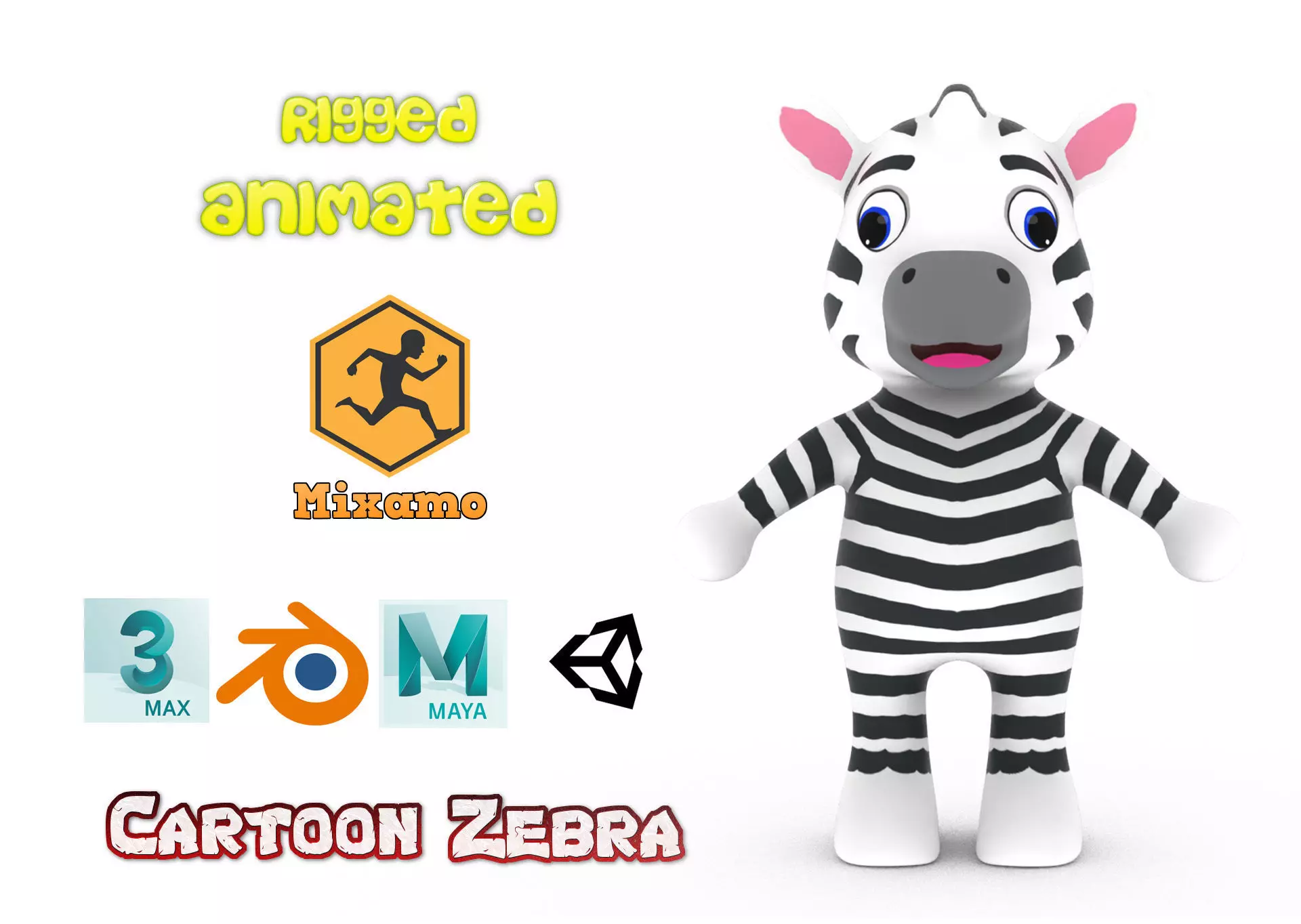 Character014 Animated Zebra 3D Low-poly 3D model_0