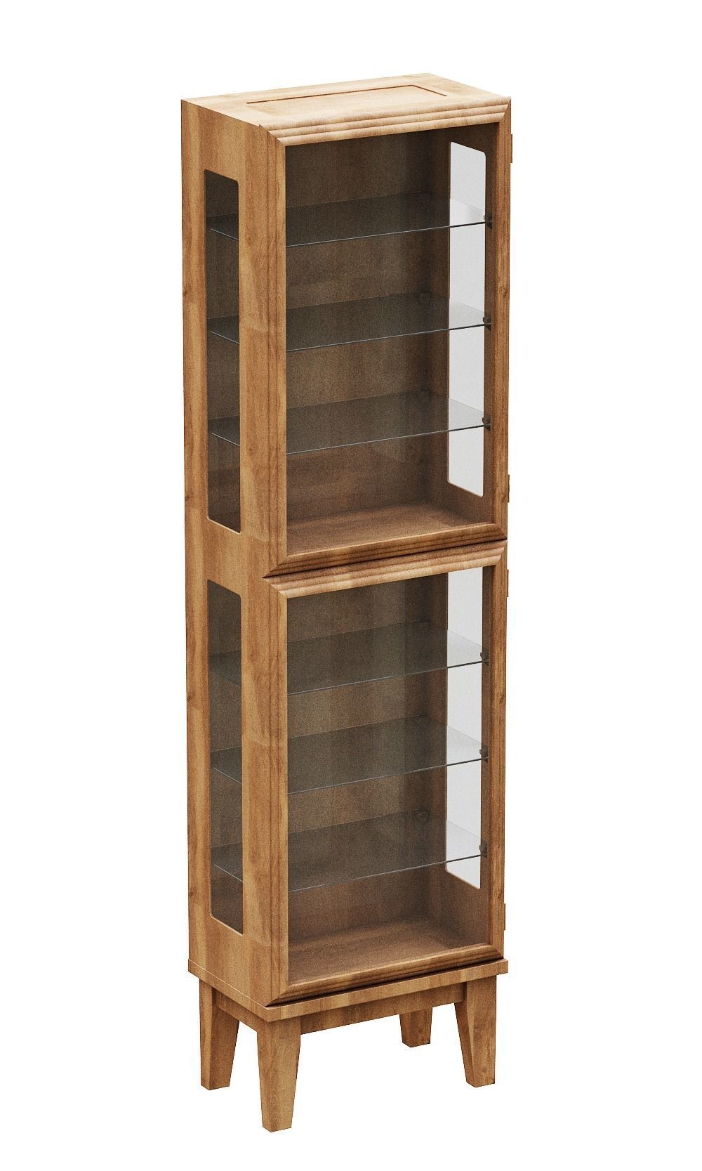 Shelves wooden display cabinet with glass doors Low-poly 3D model_1