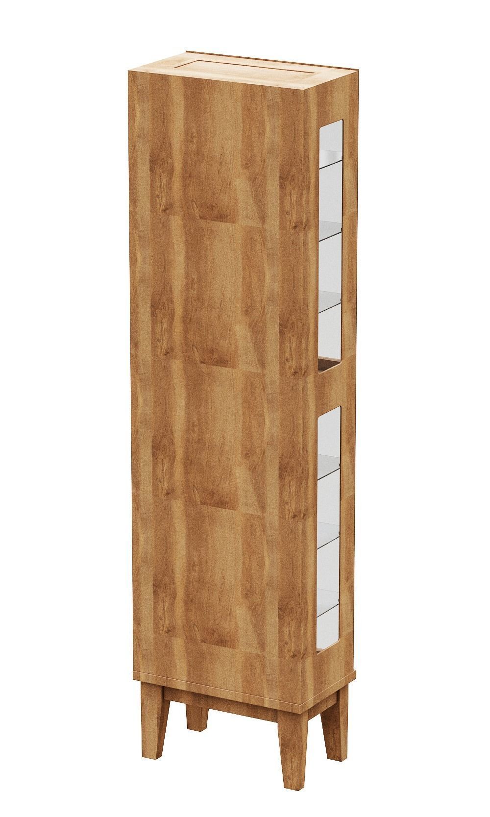 Shelves wooden display cabinet with glass doors Low-poly 3D model_5