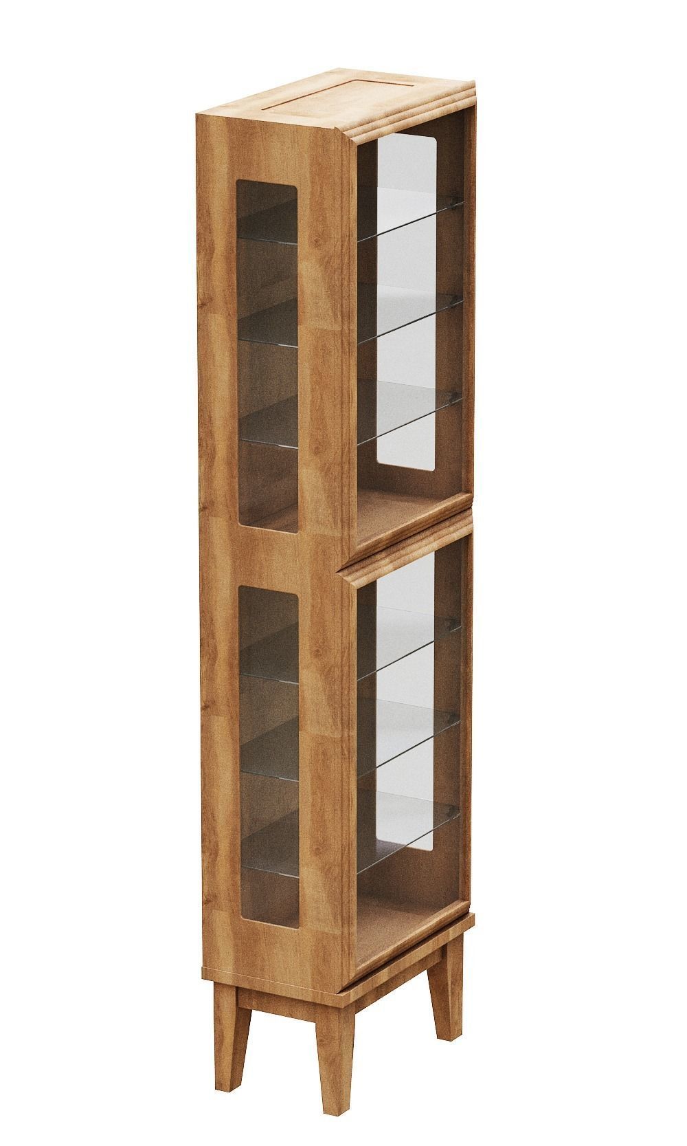 Shelves wooden display cabinet with glass doors Low-poly 3D model_2