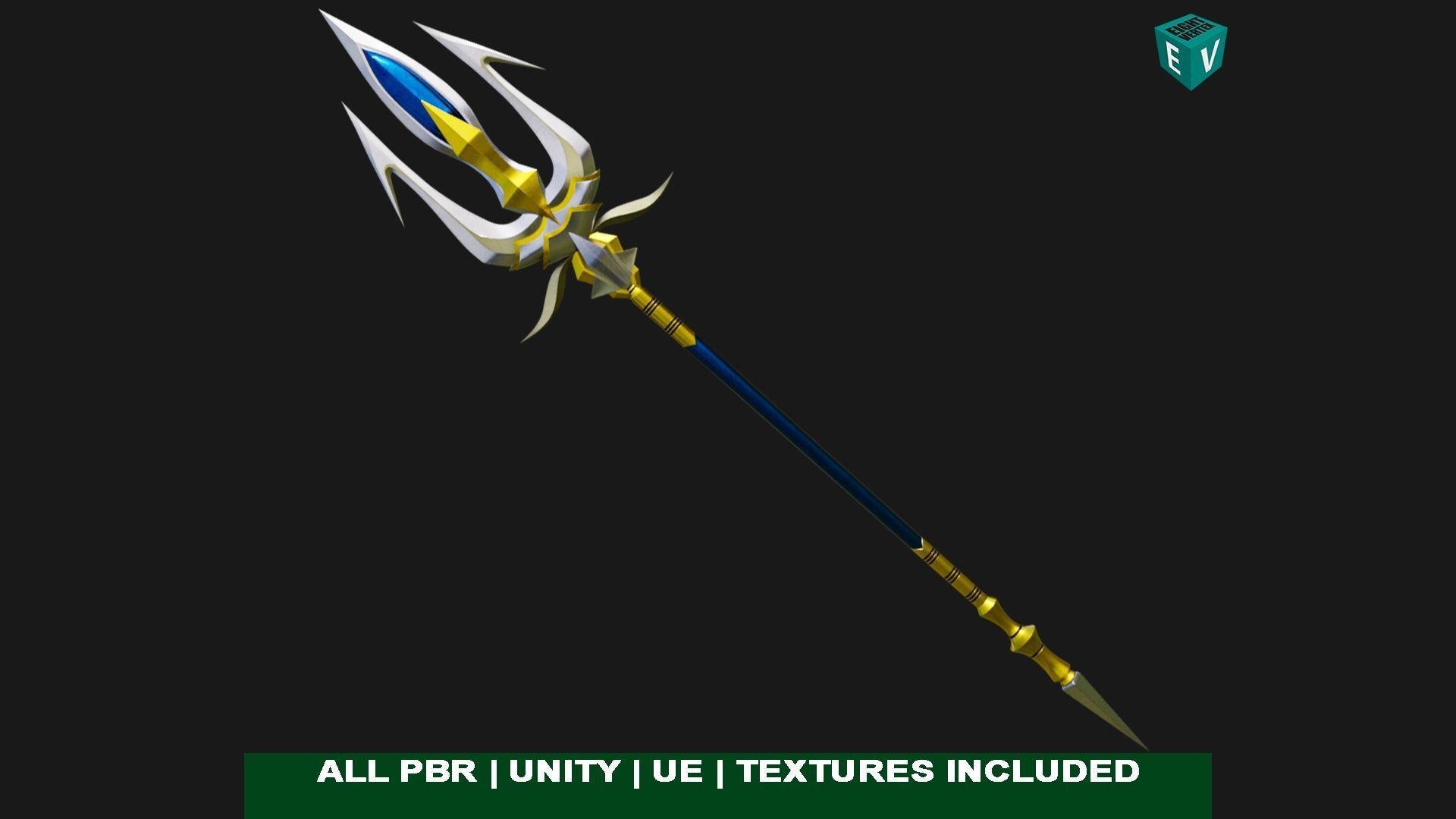 Fantasy Trident 04 All PBR Unity UE Textures Included Low-poly 3D model_1