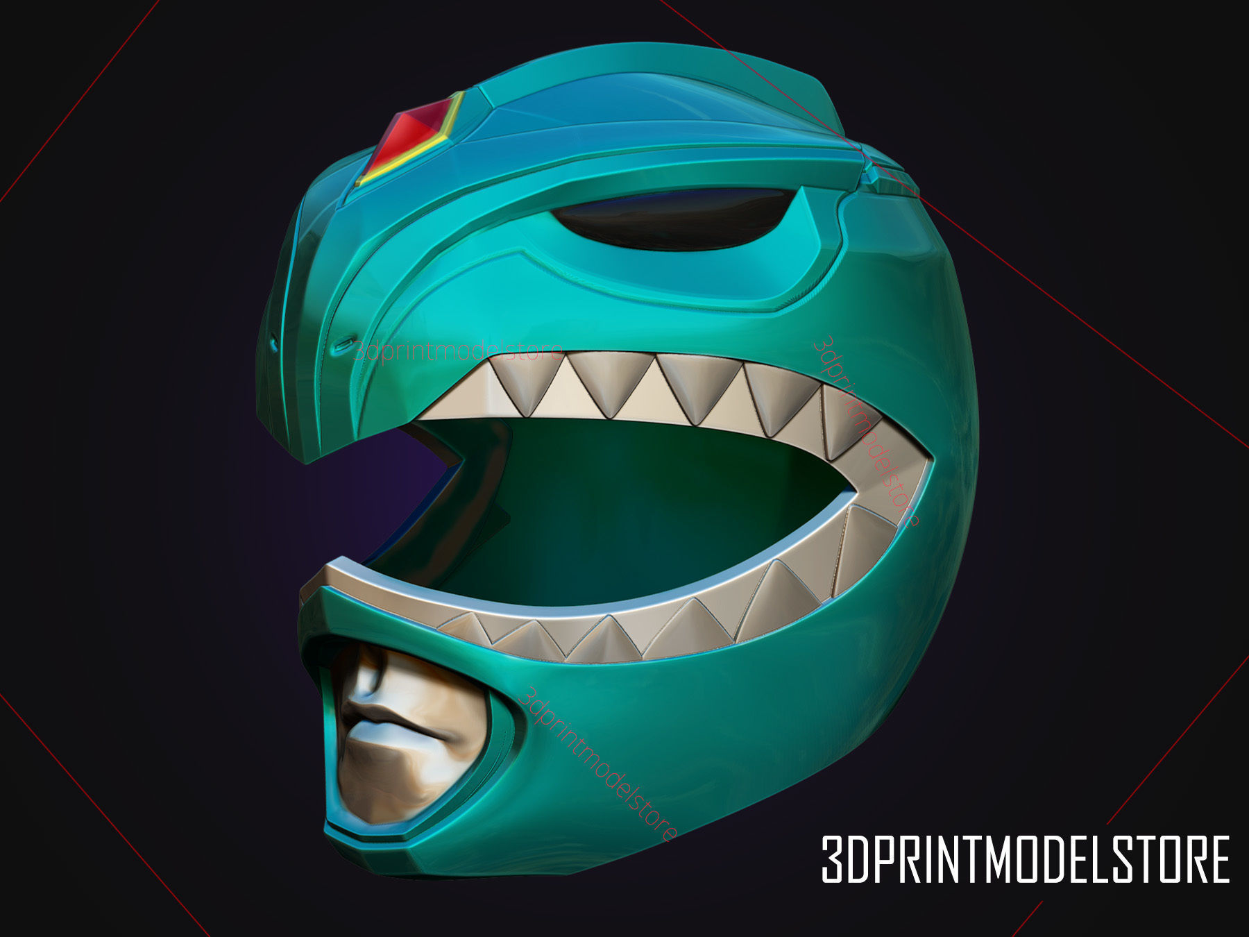 Green Ranger Mighty Morphin Power Ranger Cosplay Helmet stl file 3D print model_8