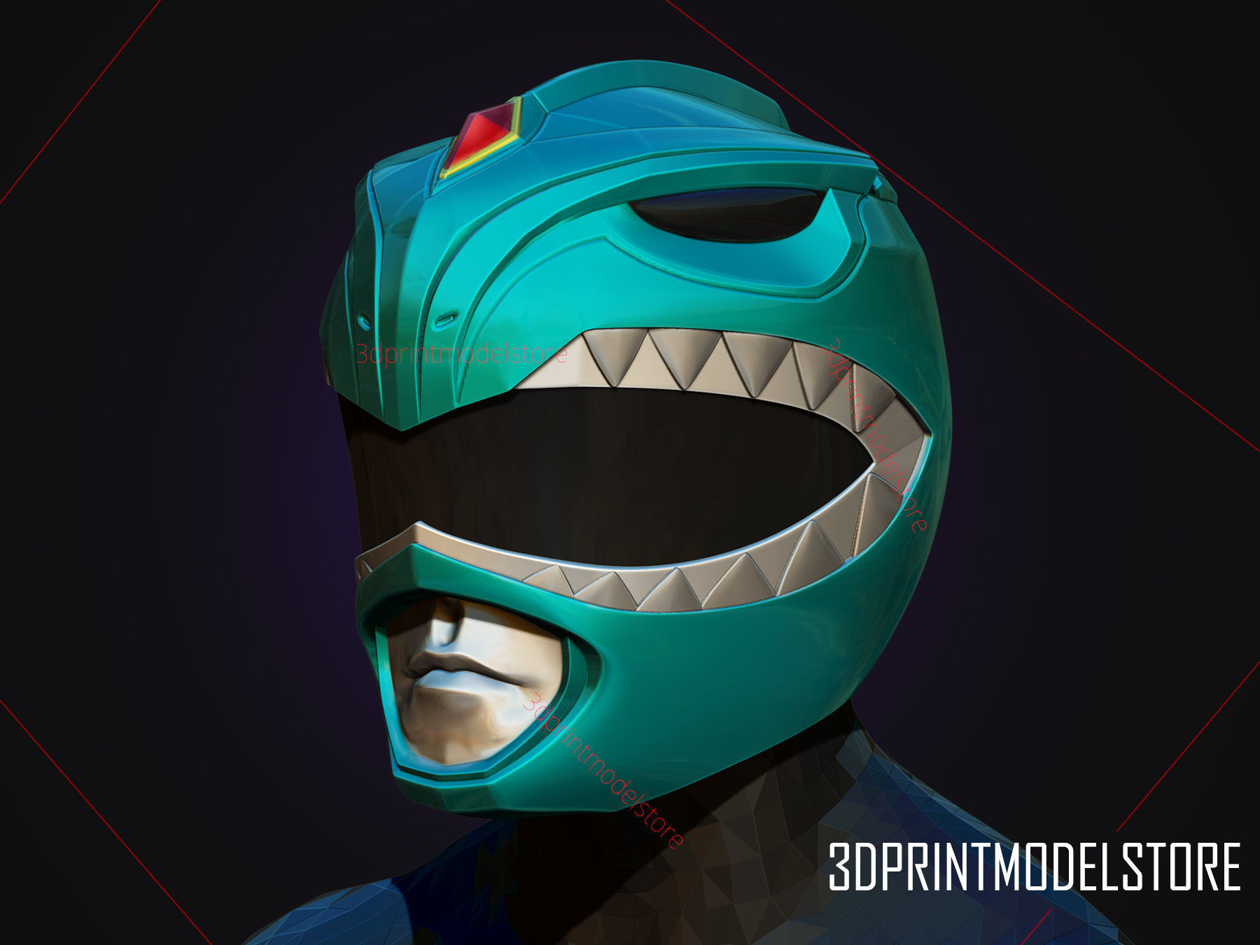 Green Ranger Mighty Morphin Power Ranger Cosplay Helmet stl file 3D print model_2