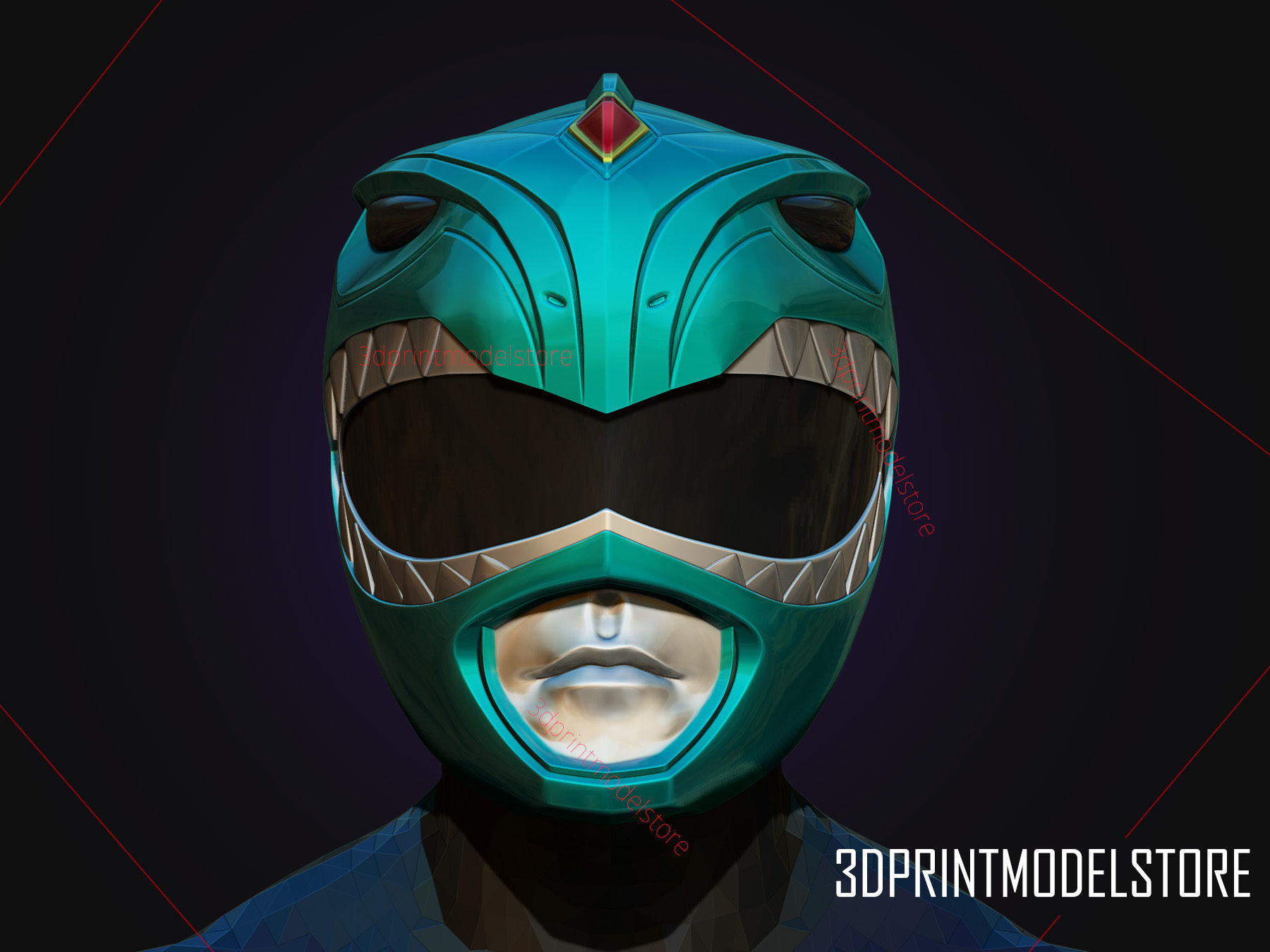 Green Ranger Mighty Morphin Power Ranger Cosplay Helmet stl file 3D print model_1