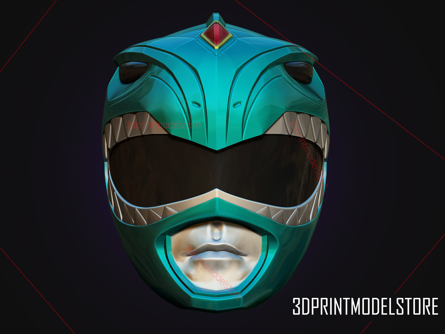 Green Ranger Mighty Morphin Power Ranger Cosplay Helmet stl file 3D print model_4