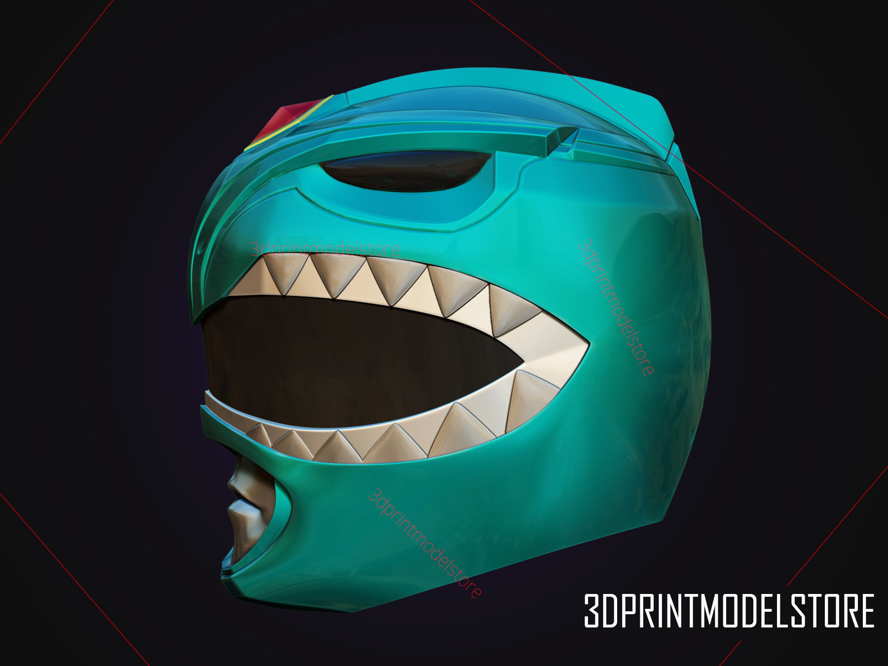 Green Ranger Mighty Morphin Power Ranger Cosplay Helmet stl file 3D print model_6