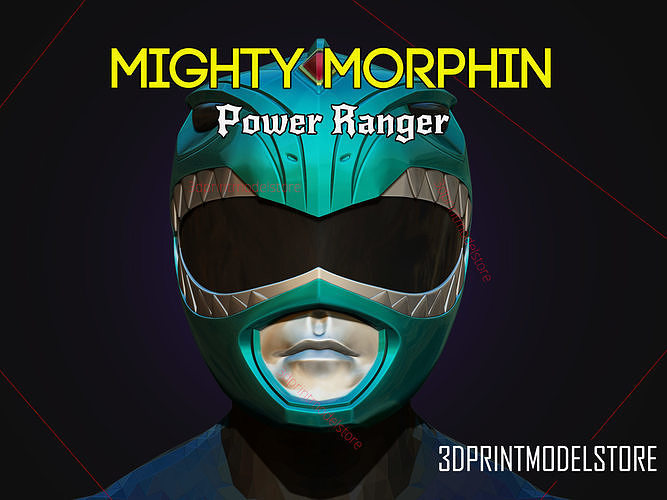 Green Ranger Mighty Morphin Power Ranger Cosplay Helmet stl file 3D print model