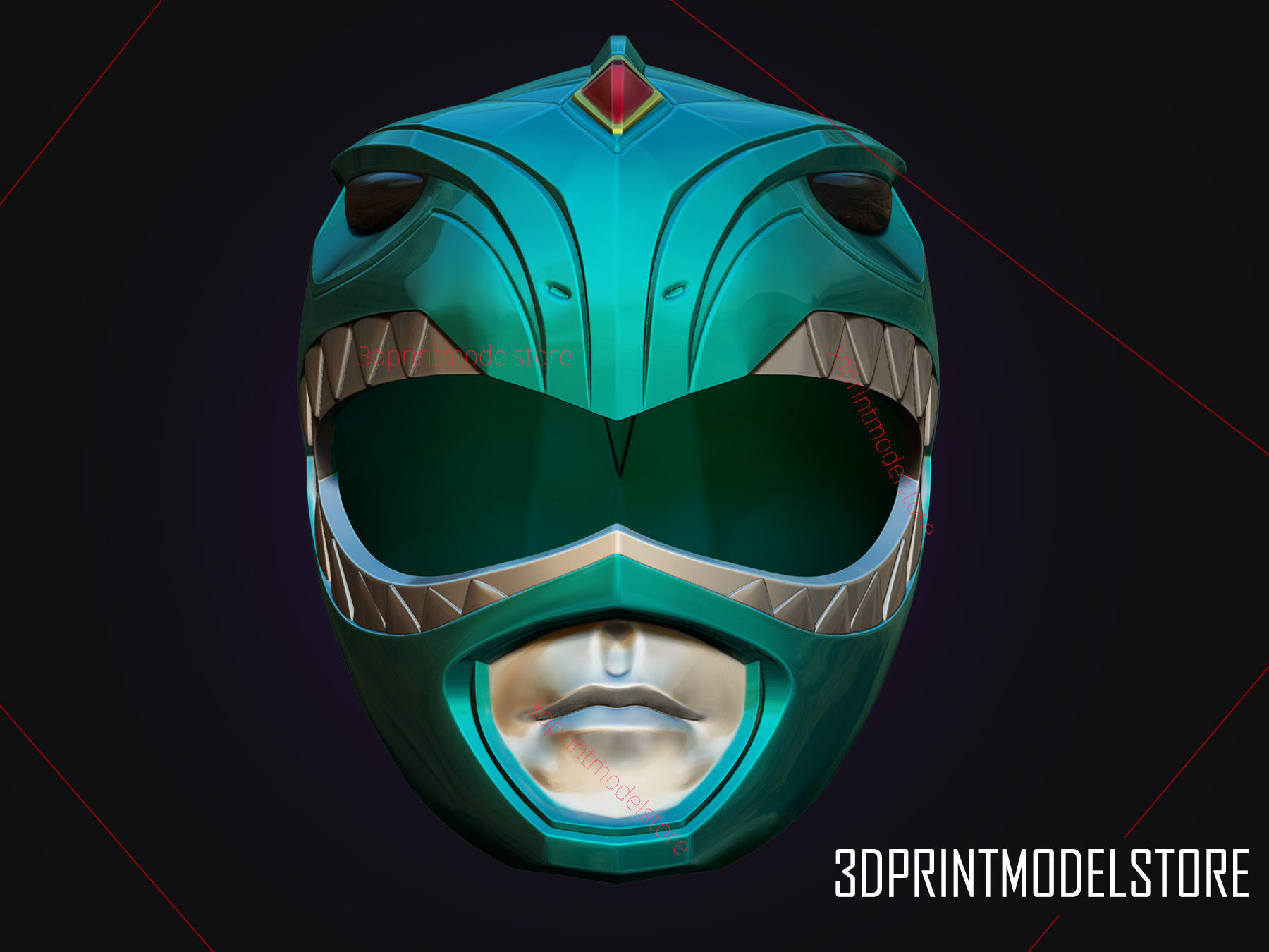 Green Ranger Mighty Morphin Power Ranger Cosplay Helmet stl file 3D print model_7
