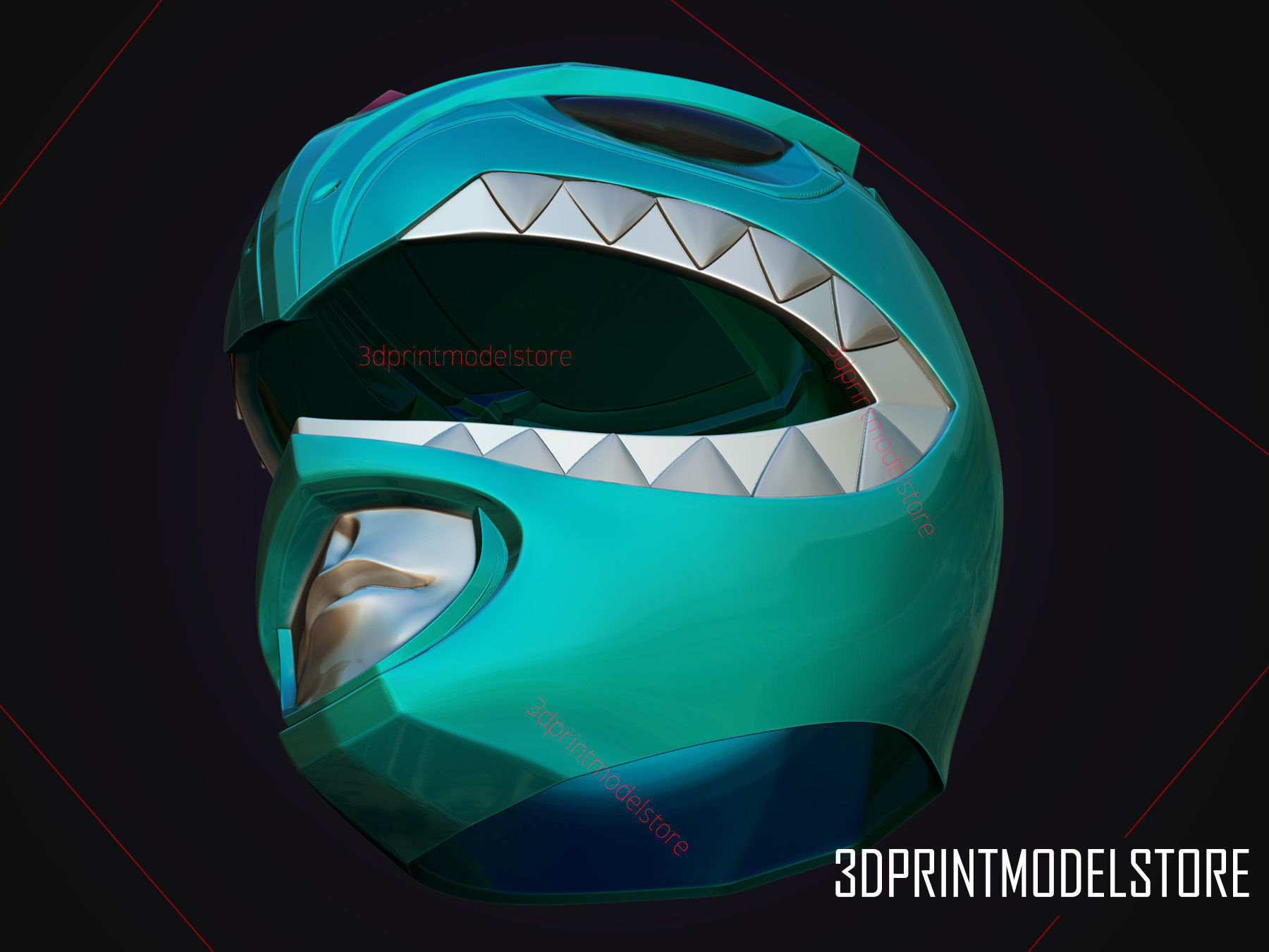 Green Ranger Mighty Morphin Power Ranger Cosplay Helmet stl file 3D print model_9