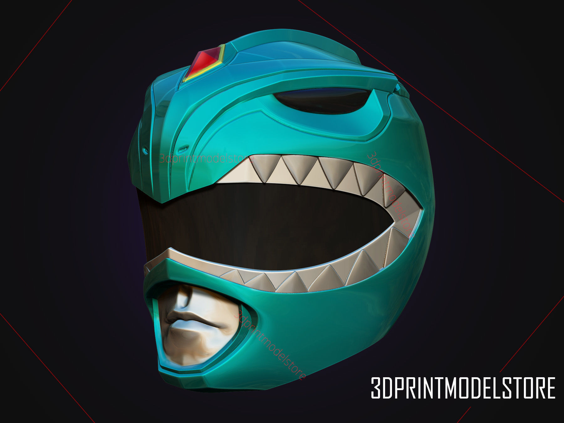 Green Ranger Mighty Morphin Power Ranger Cosplay Helmet stl file 3D print model_5