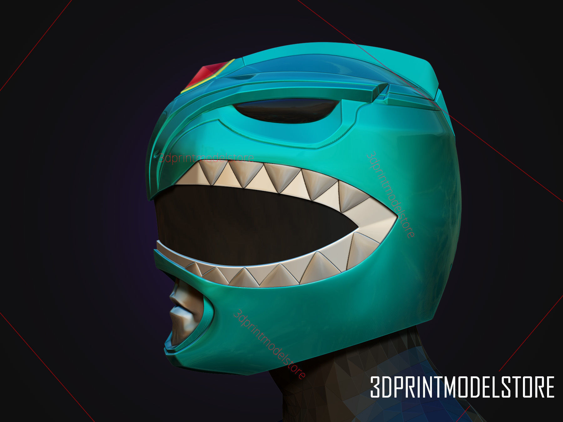 Green Ranger Mighty Morphin Power Ranger Cosplay Helmet stl file 3D print model_3