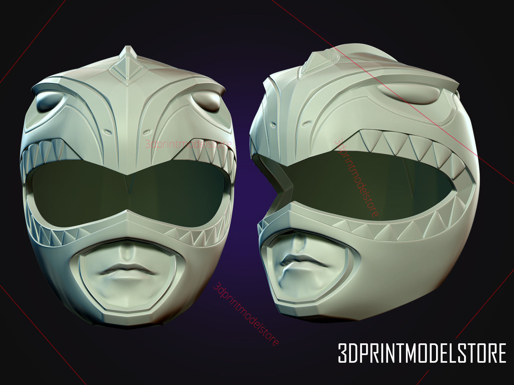 Green Ranger Mighty Morphin Power Ranger Cosplay Helmet stl file 3D print model_11