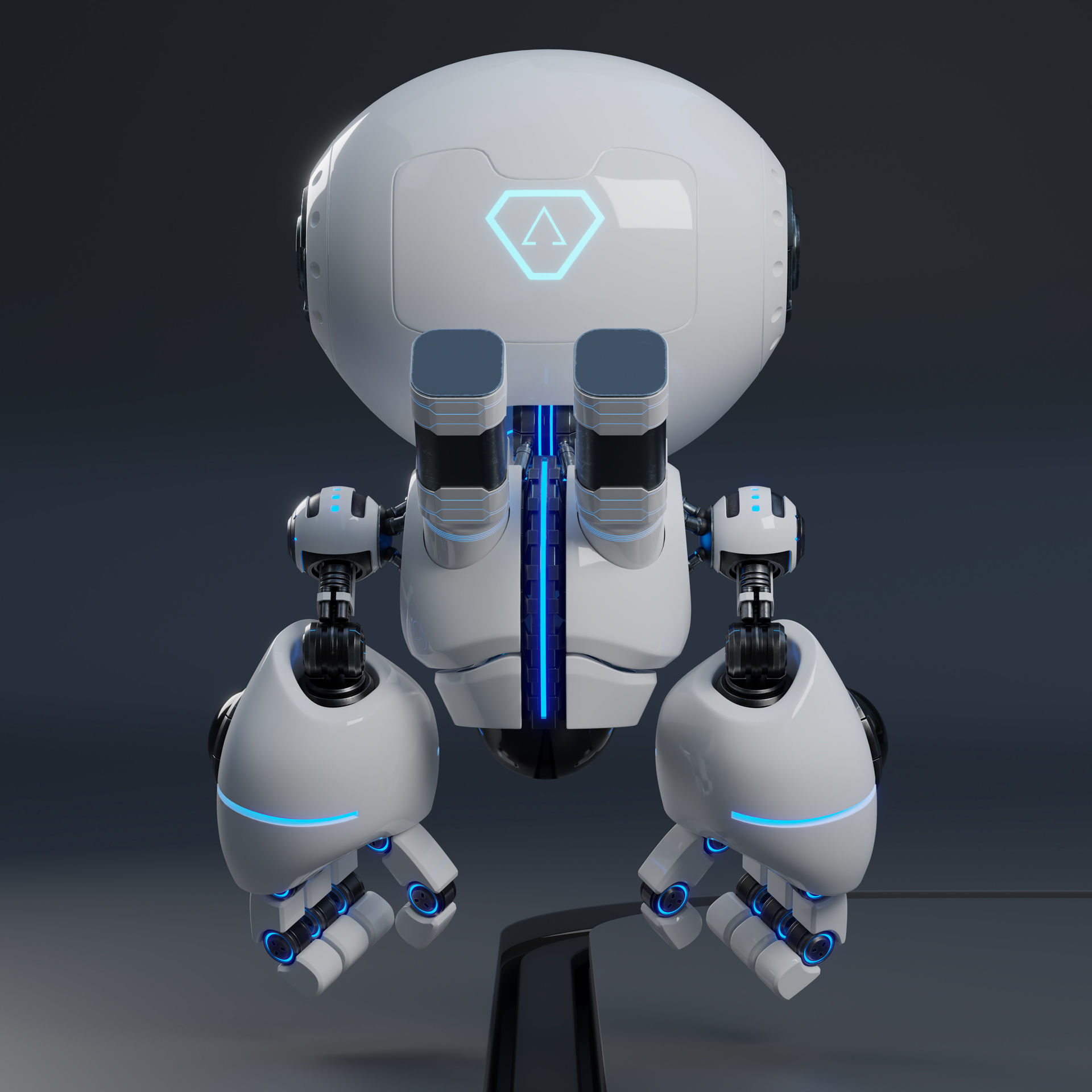 Cute Space Robot Rigged H-55 White 3D model_7