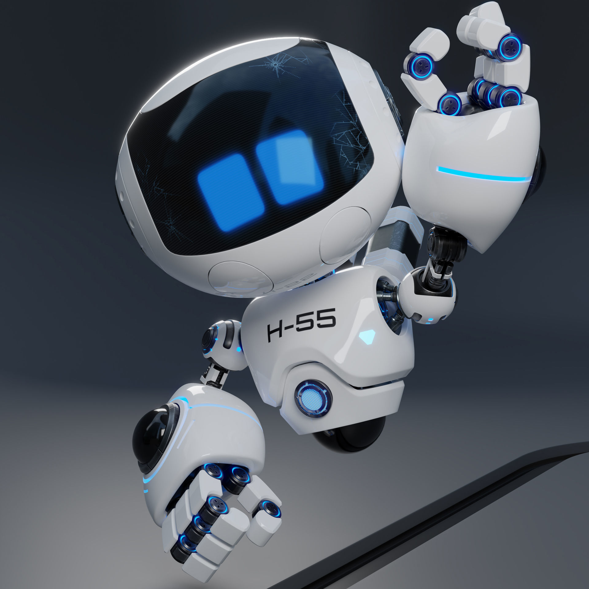 Cute Space Robot Rigged H-55 White 3D model_20