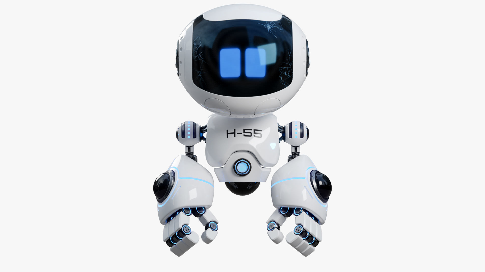 Cute Space Robot Rigged H-55 White 3D model_2