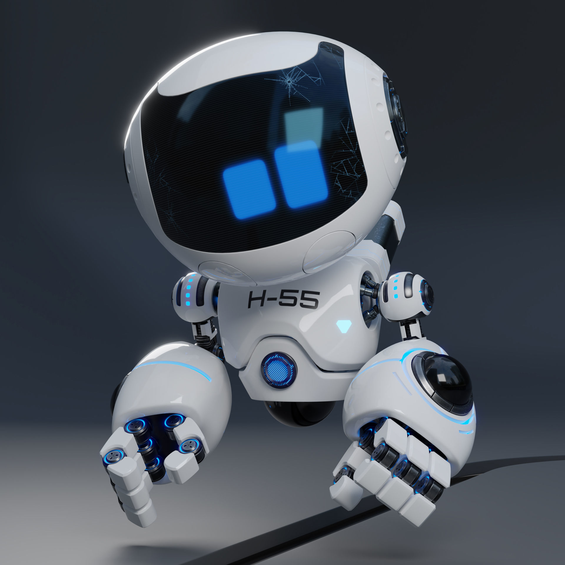 Cute Space Robot Rigged H-55 White 3D model_5
