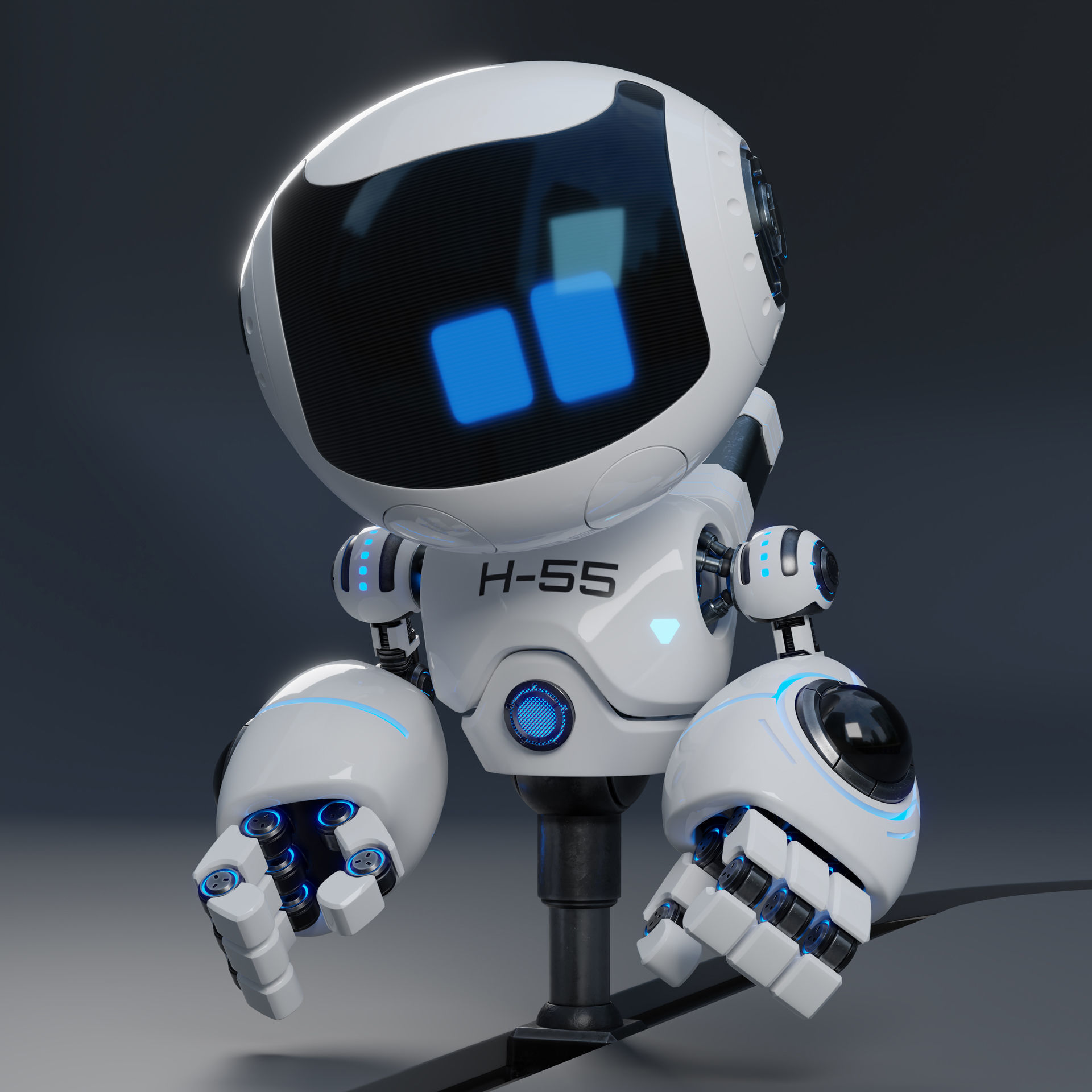 Cute Space Robot Rigged H-55 White 3D model_6