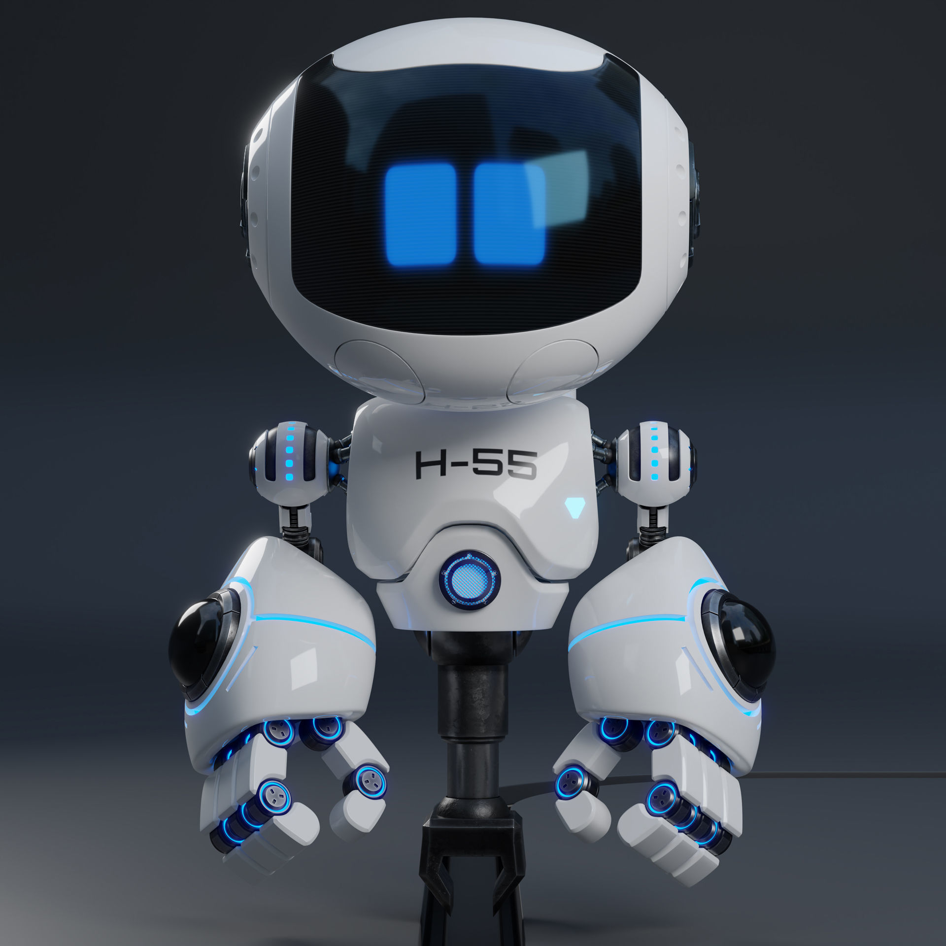 Cute Space Robot Rigged H-55 White 3D model_22
