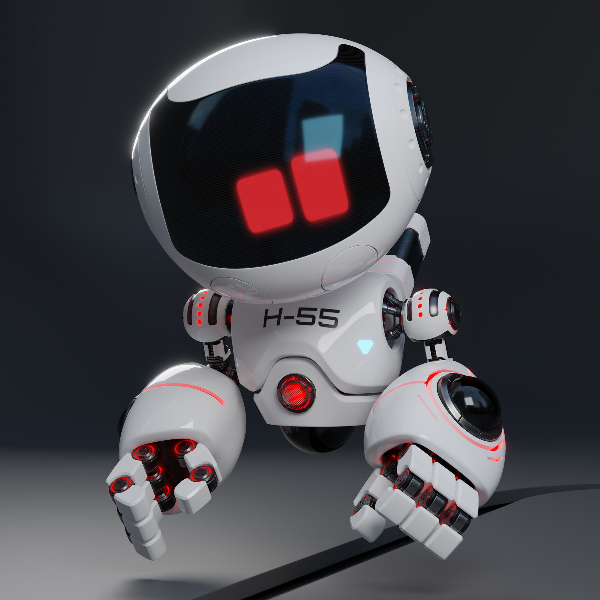 Cute Space Robot Rigged H-55 White 3D model_18