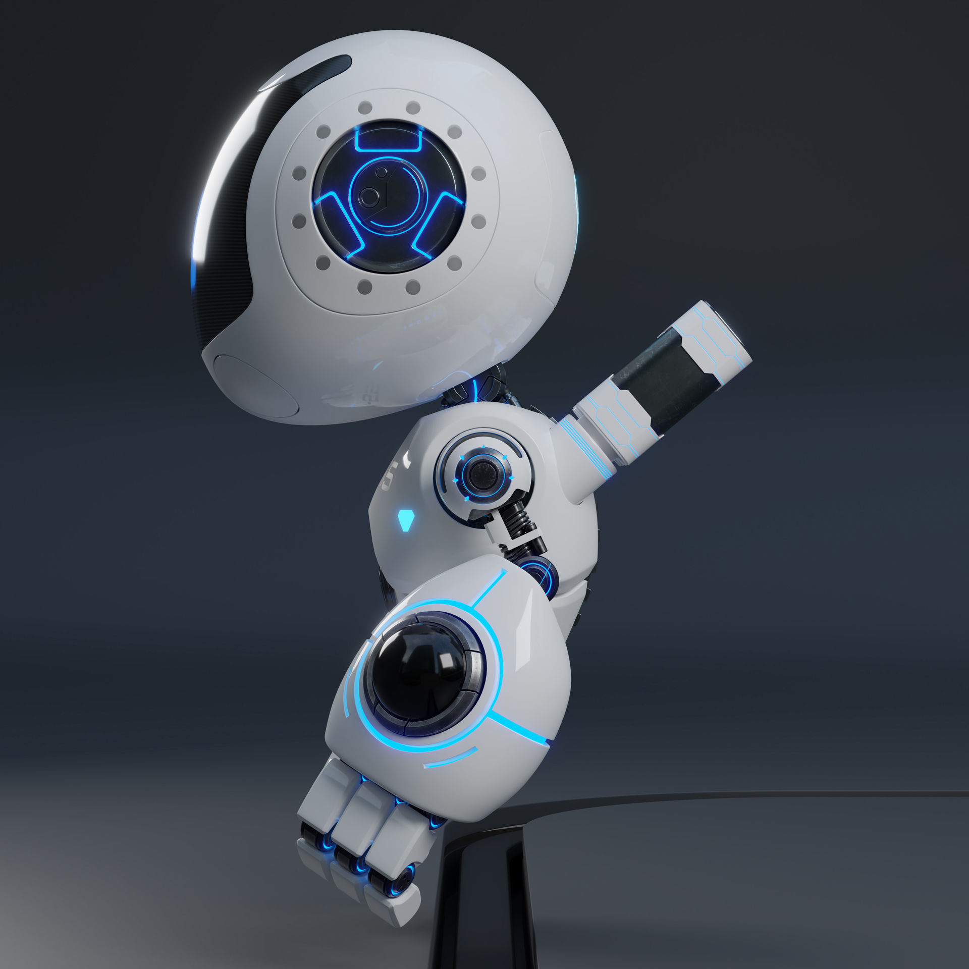 Cute Space Robot Rigged H-55 White 3D model_24