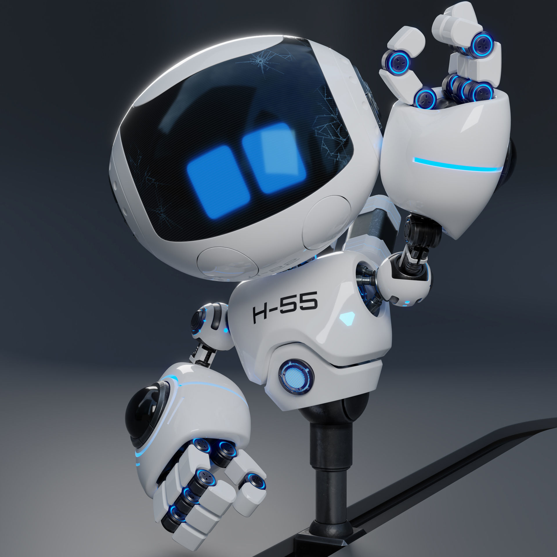 Cute Space Robot Rigged H-55 White 3D model_21